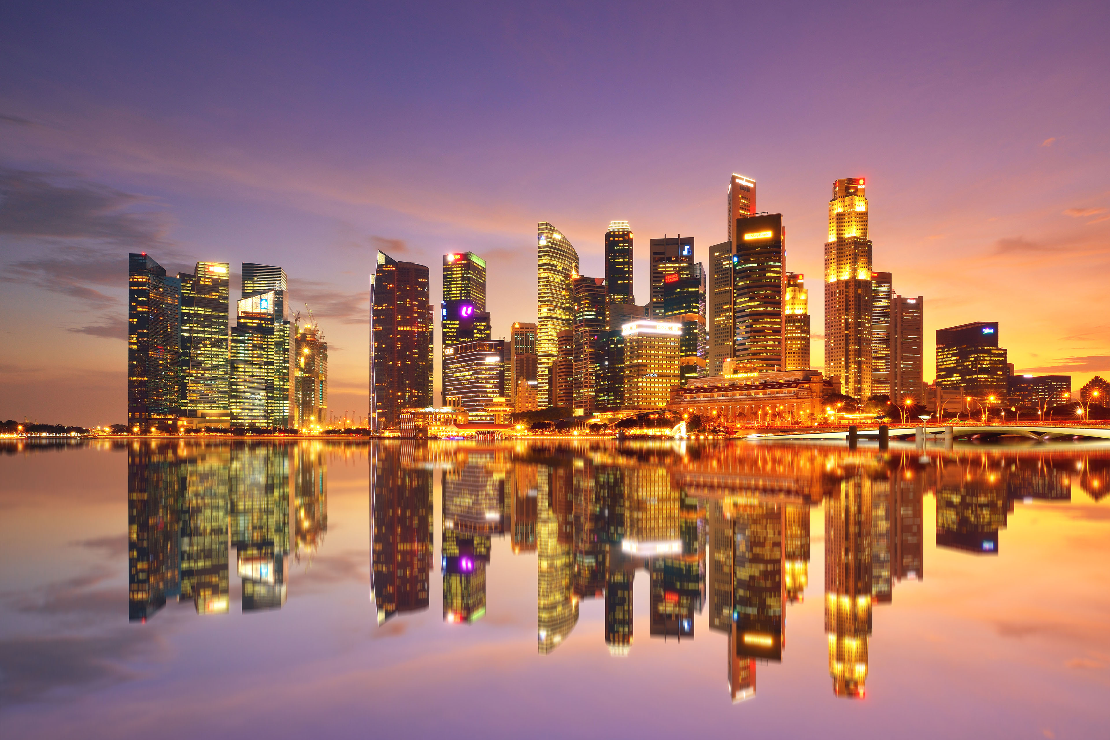 Singapore financial district view at sunset