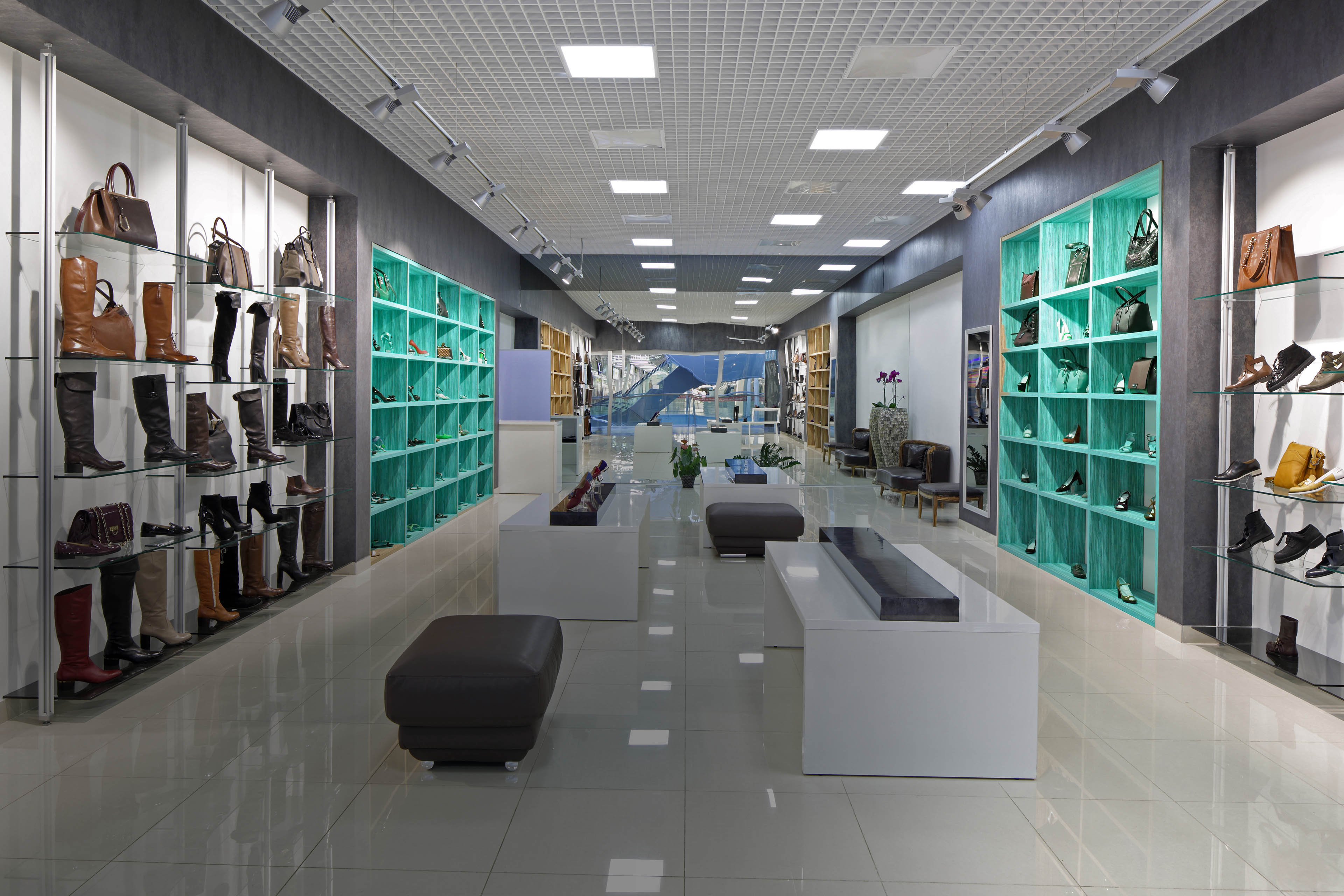 Interior of shoe store in modern european mall