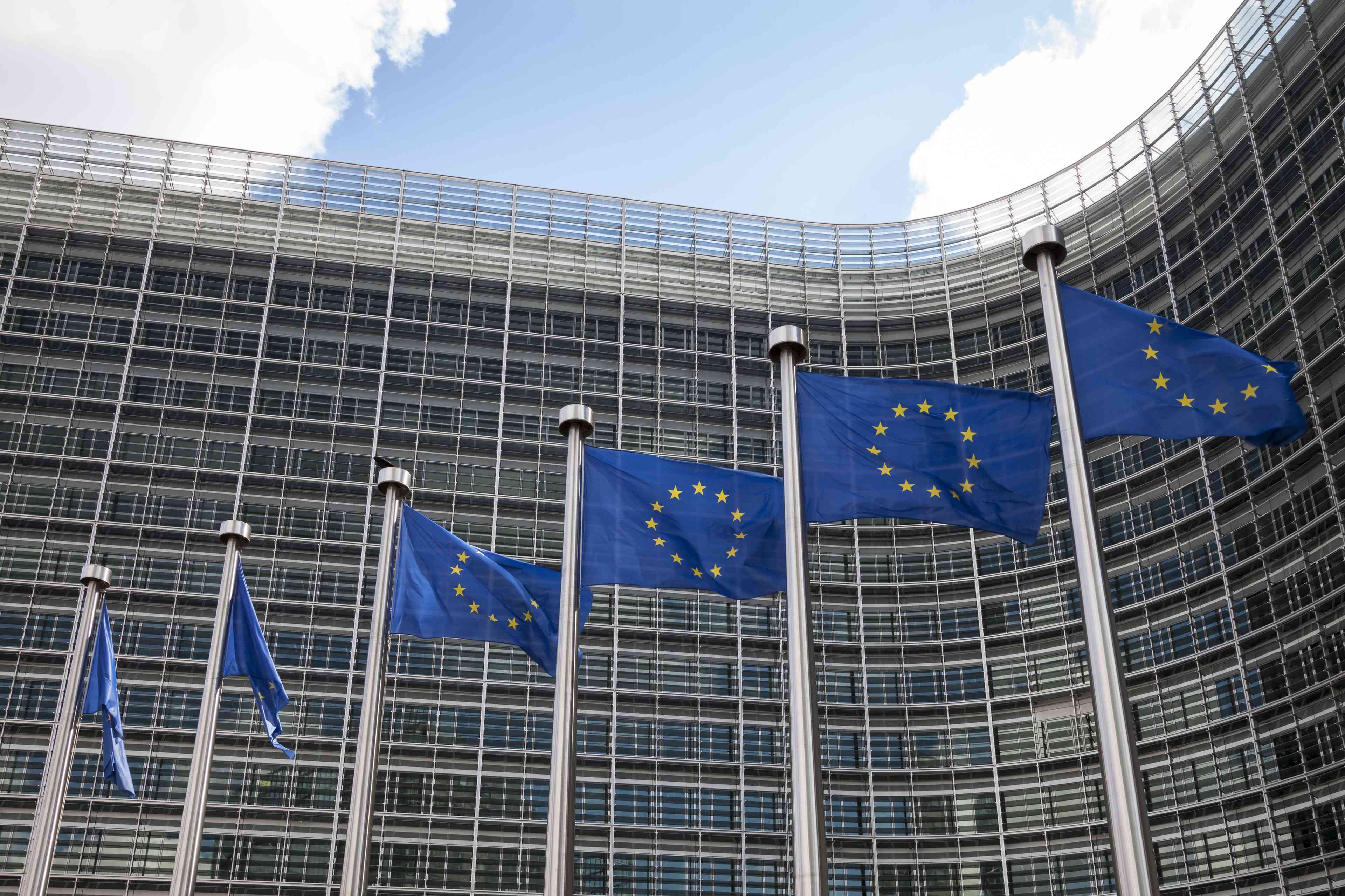 European flags at European Commission Brussels