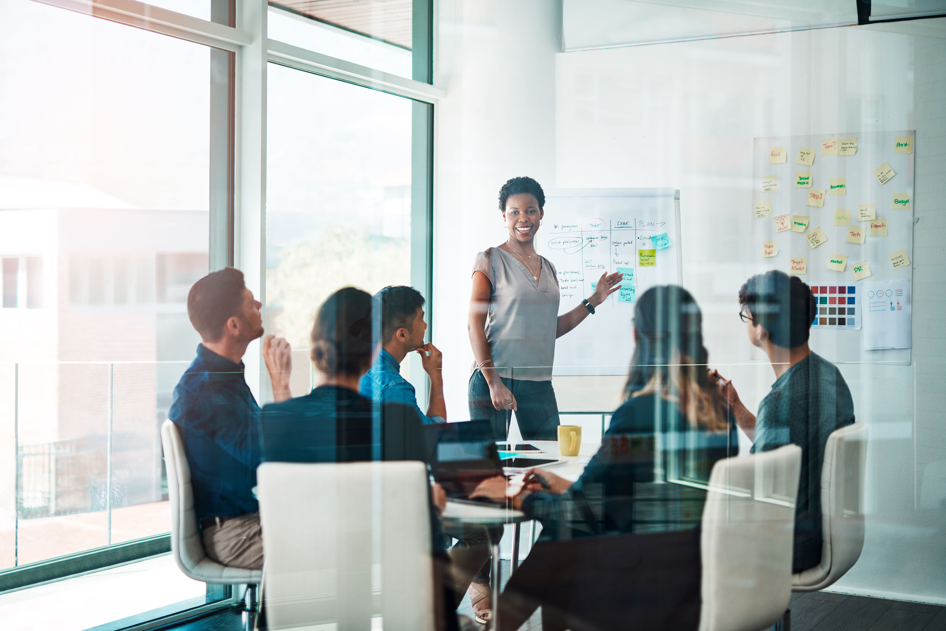 Group of businesspeople having a meeting in a modern office