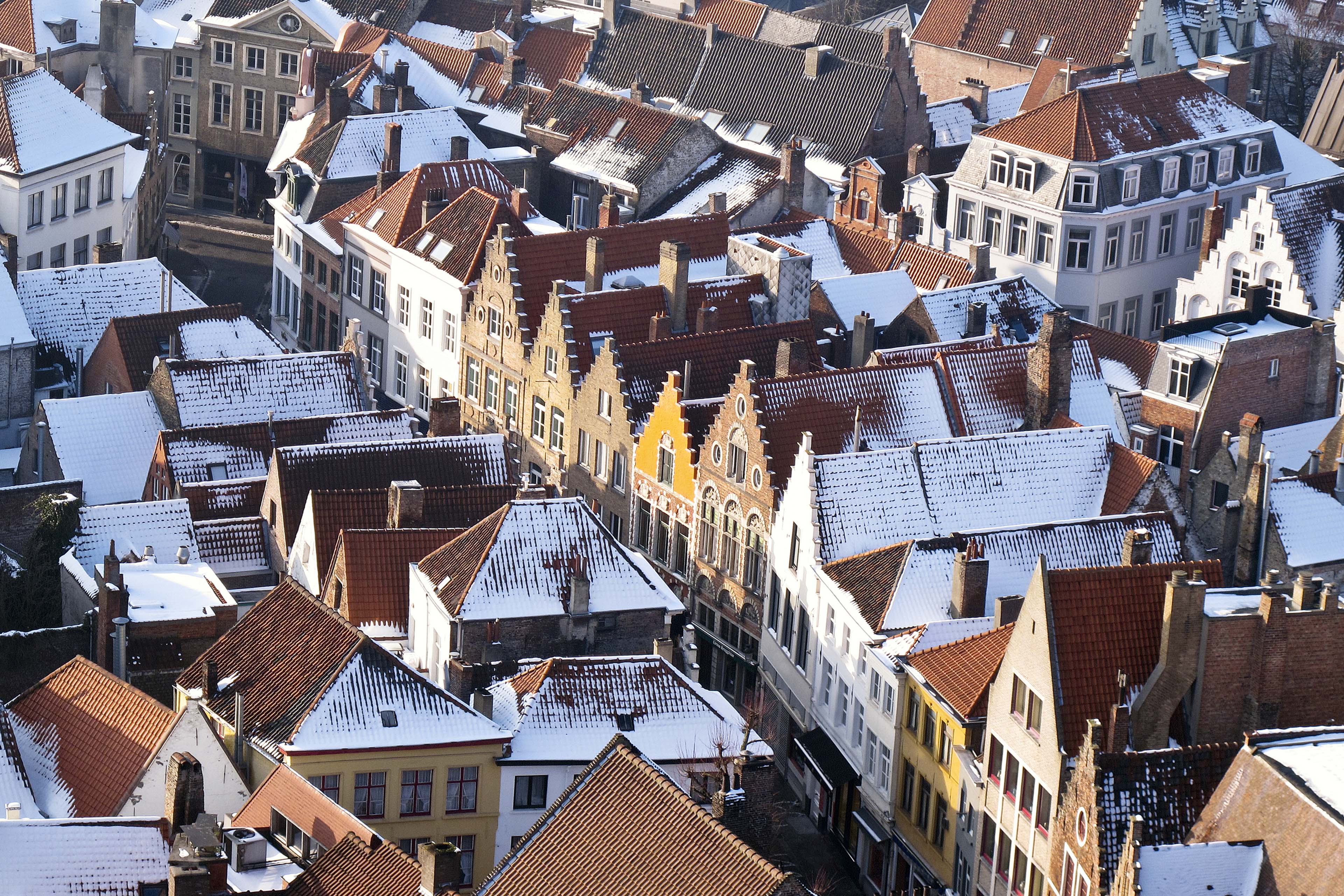 Arial view of Brugge in winter, Belgium