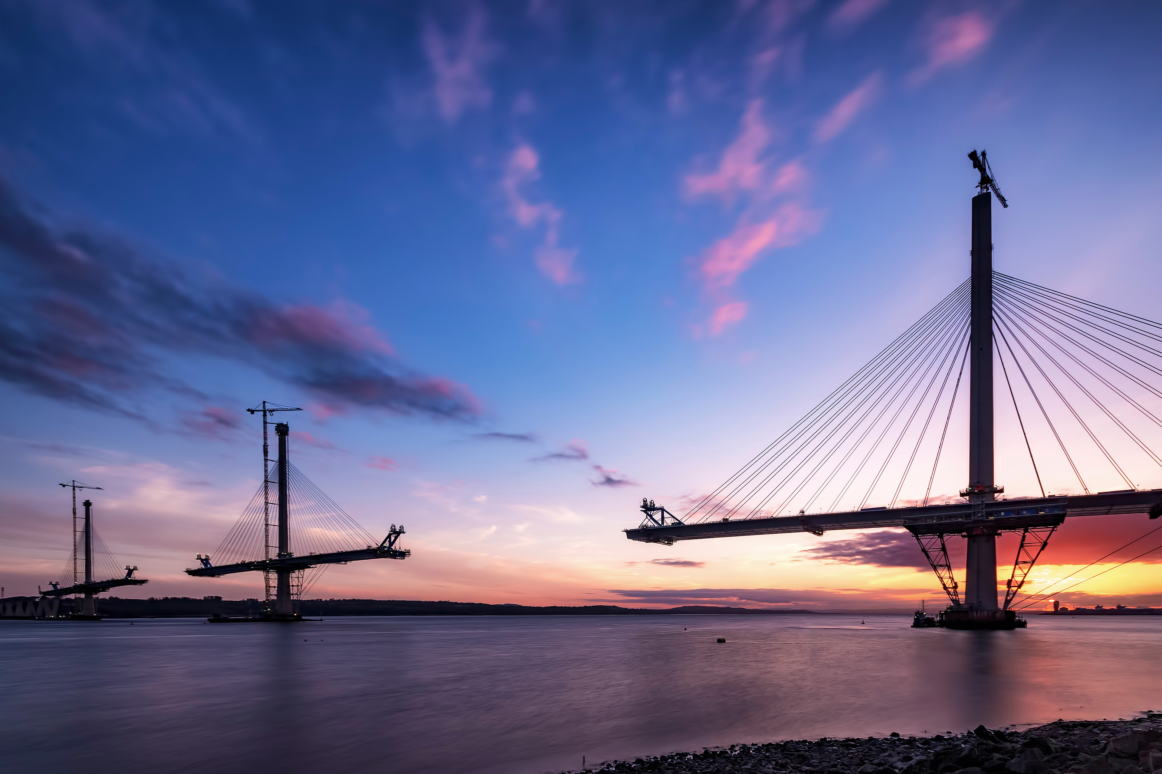 Construction queensferry crossing bridge sunset