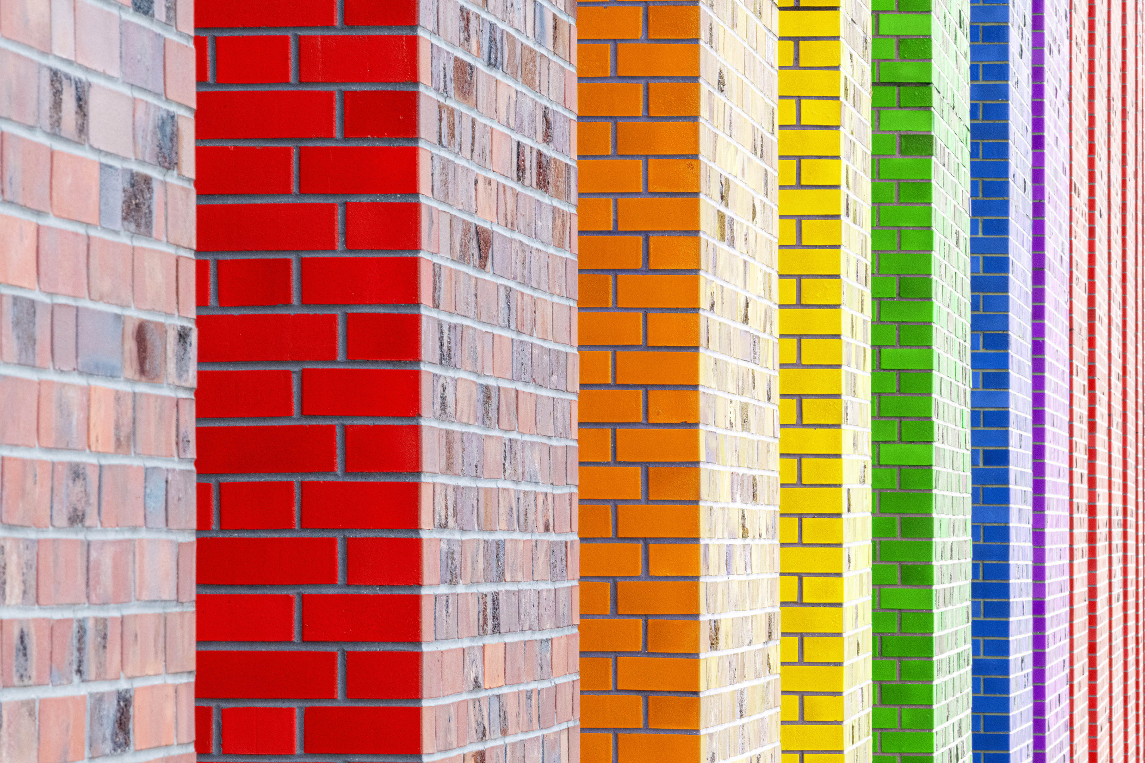 Rows of colourful brick walls