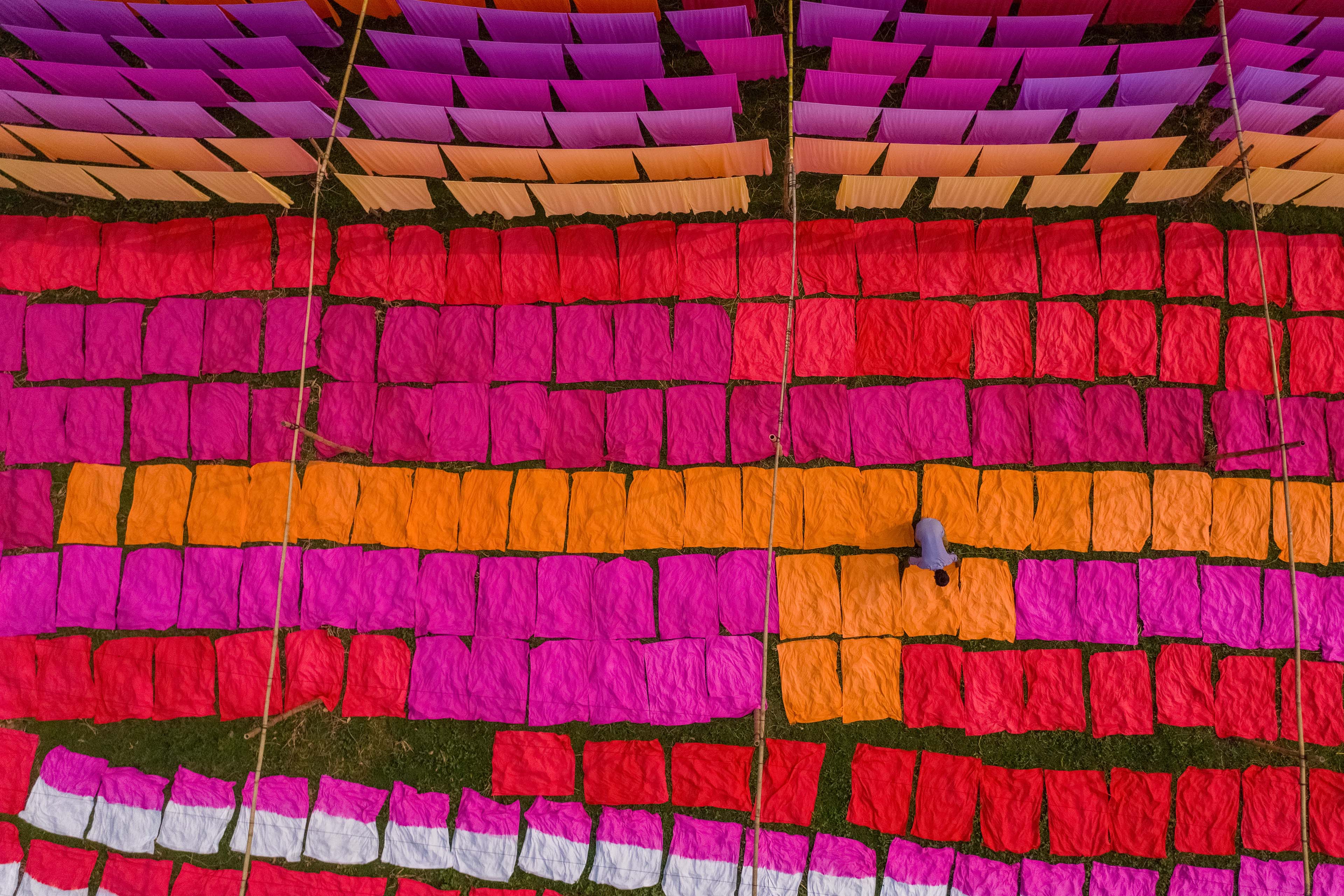 Areial view of a man working in a public laundry