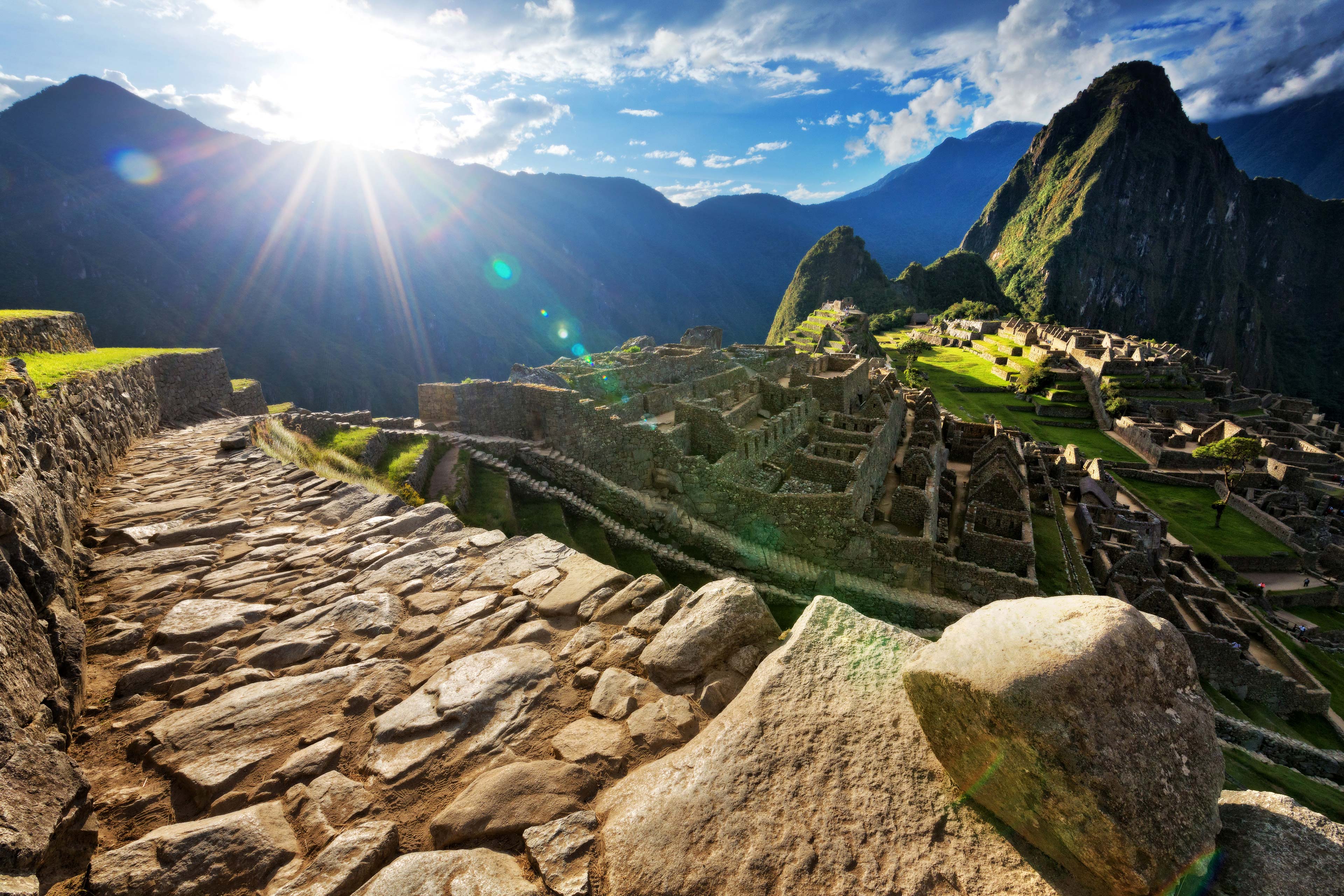 Evening sunburst in mountains