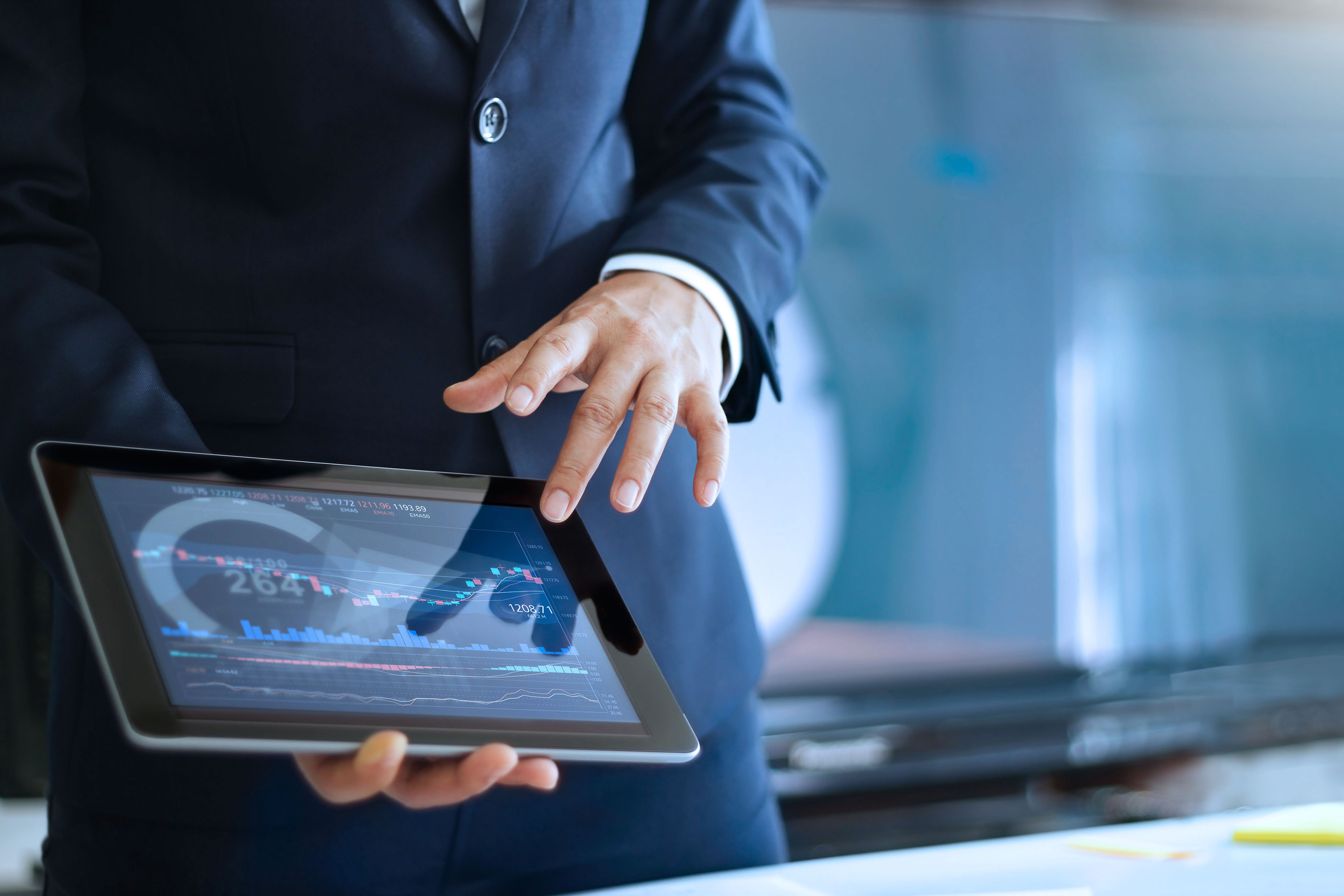 Man showing diagrams on a tablet