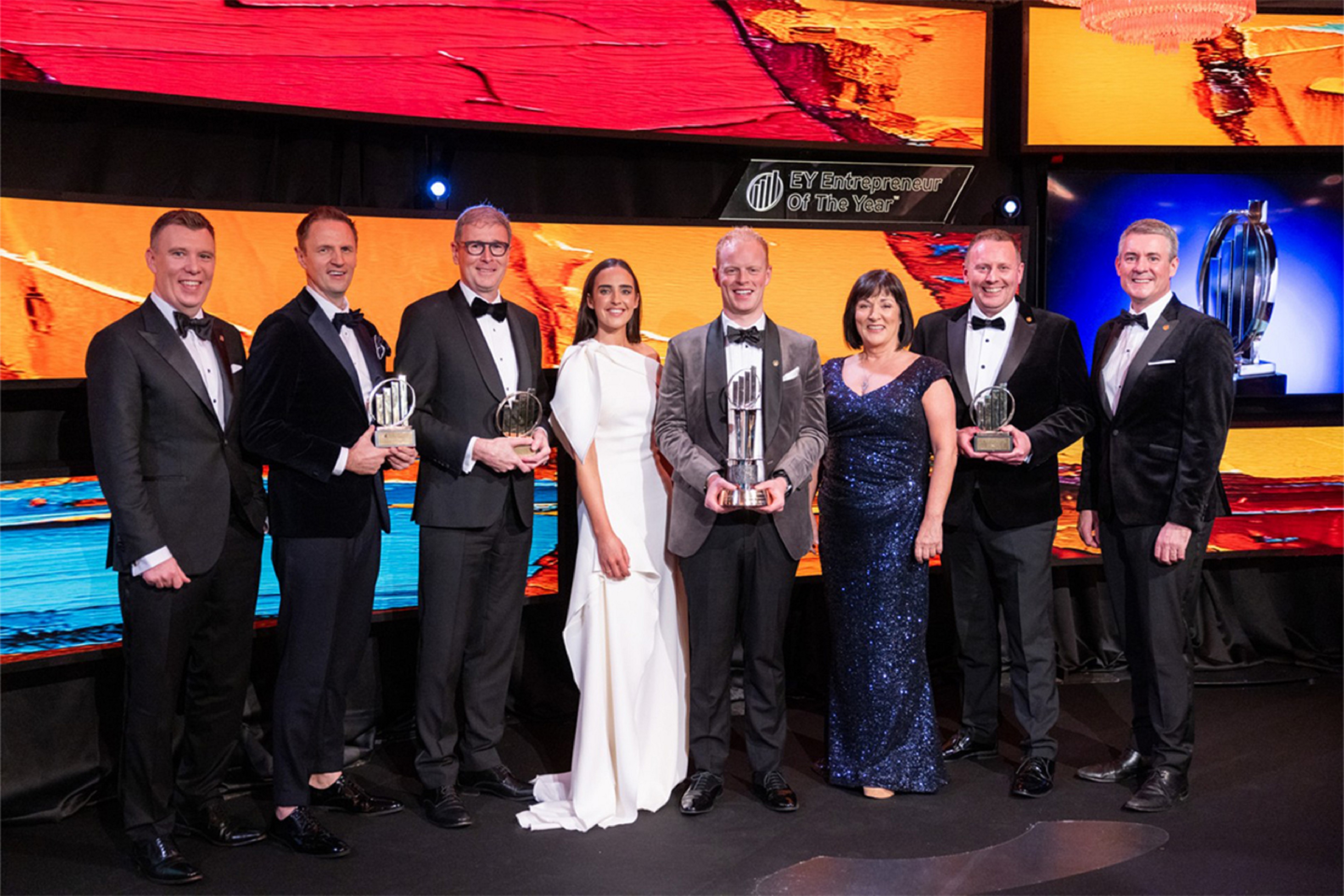 Portrait of Group of people holding awards