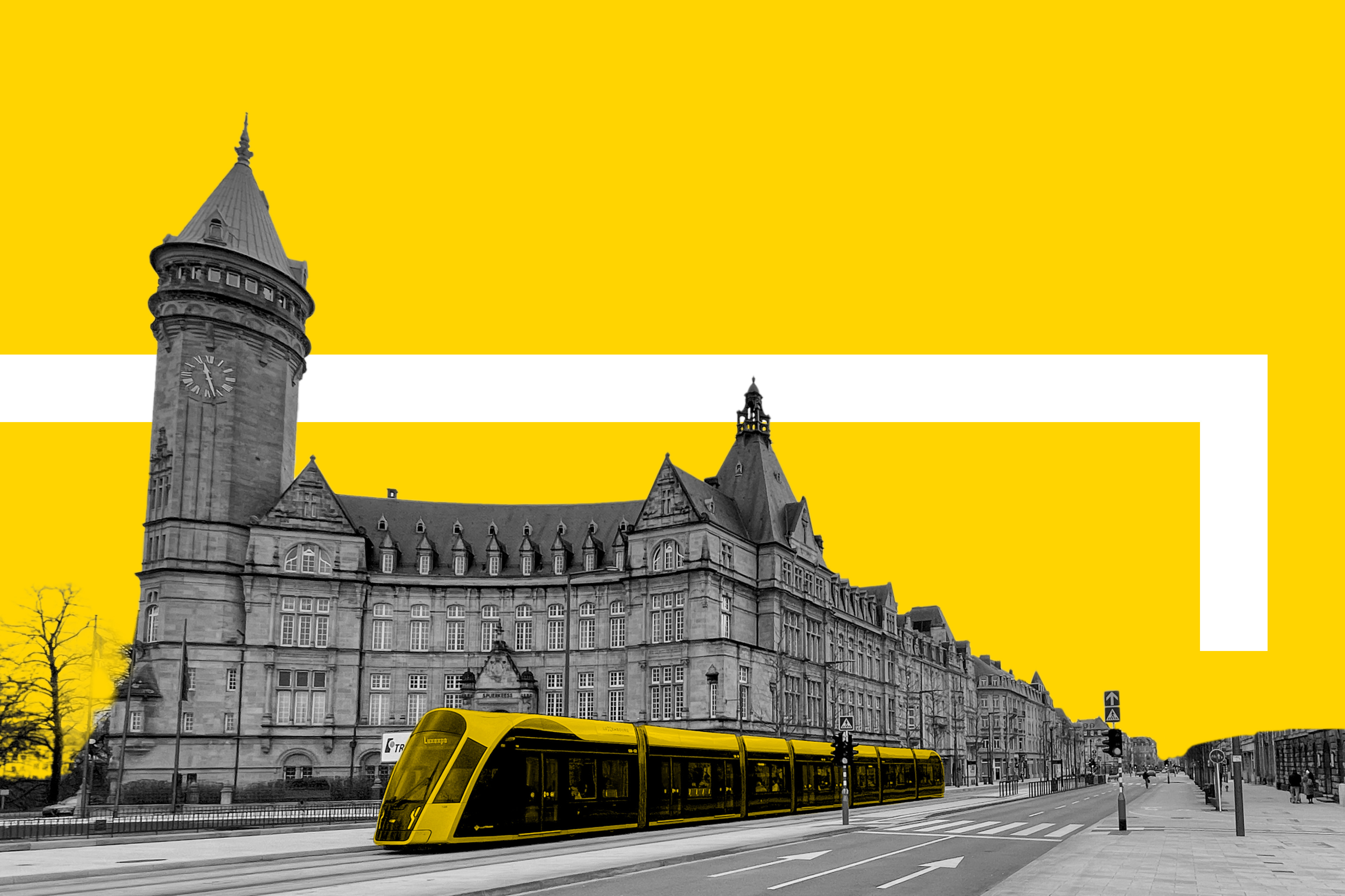 EY Luxembourg Attractiveness Survey cover showing the view of Luxembourg tram