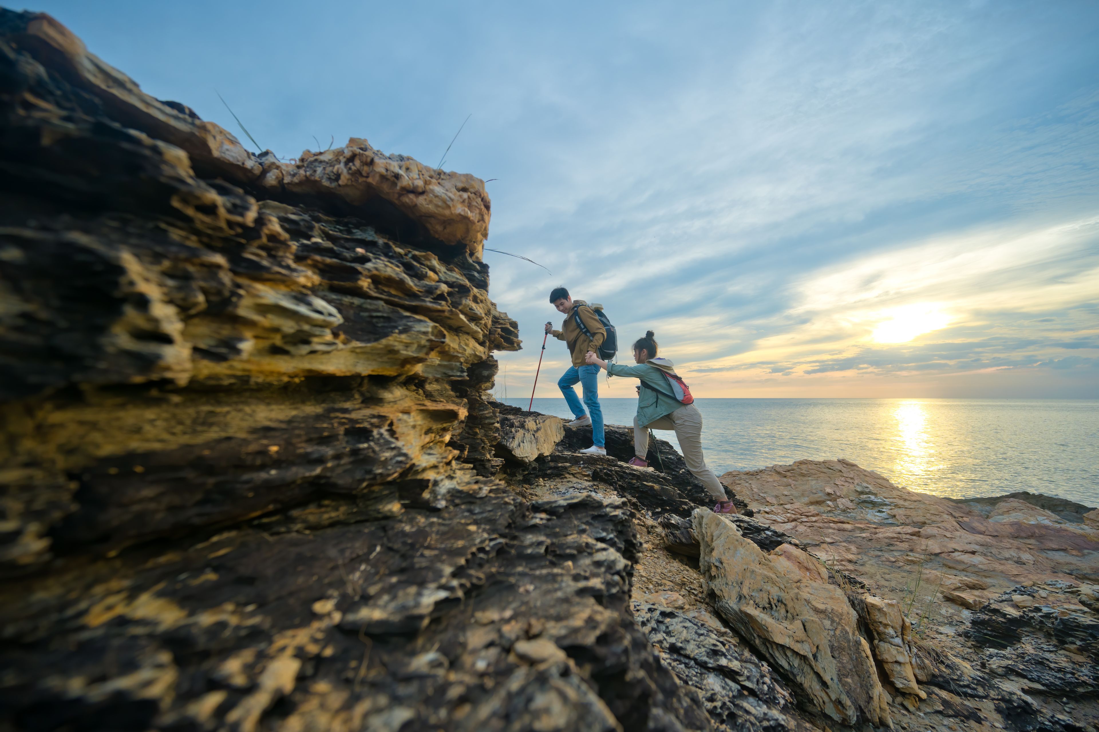 Man and women doing trekking