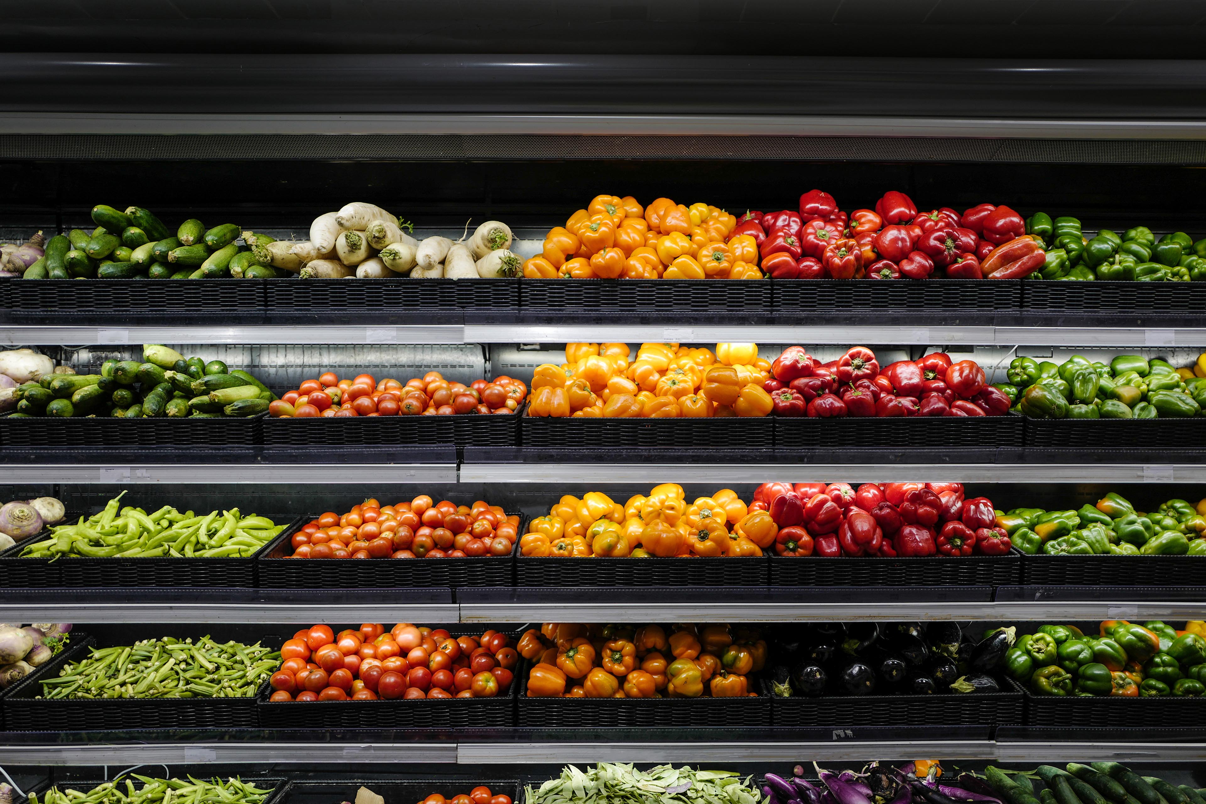 Supermarket organic vegetables shelf