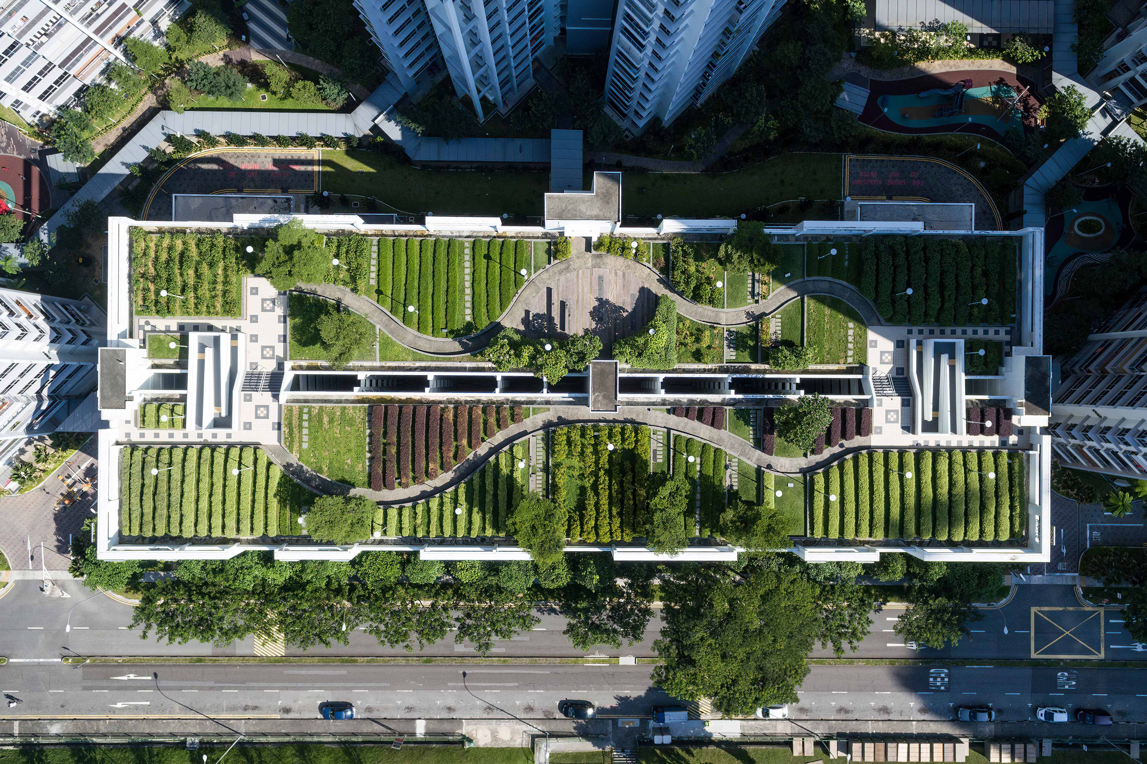 Aerial shot of rooftop garden in Singapore