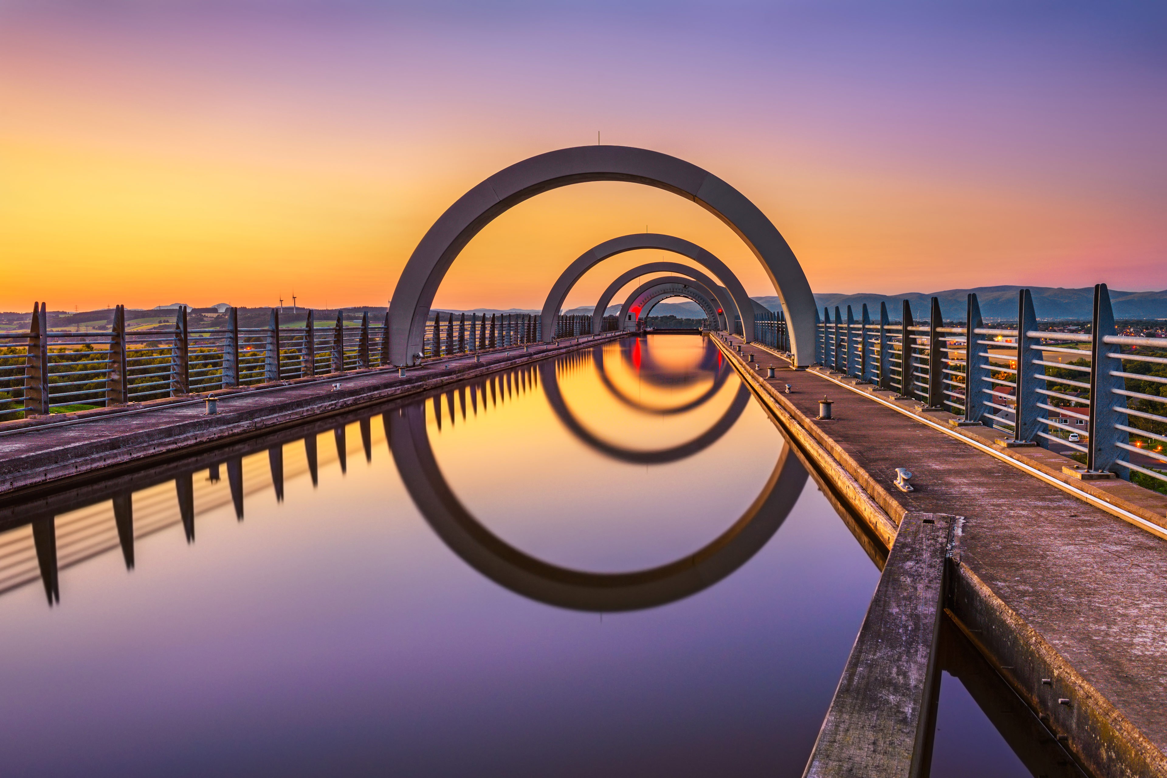 Falkirk Wheel at sunset in UK