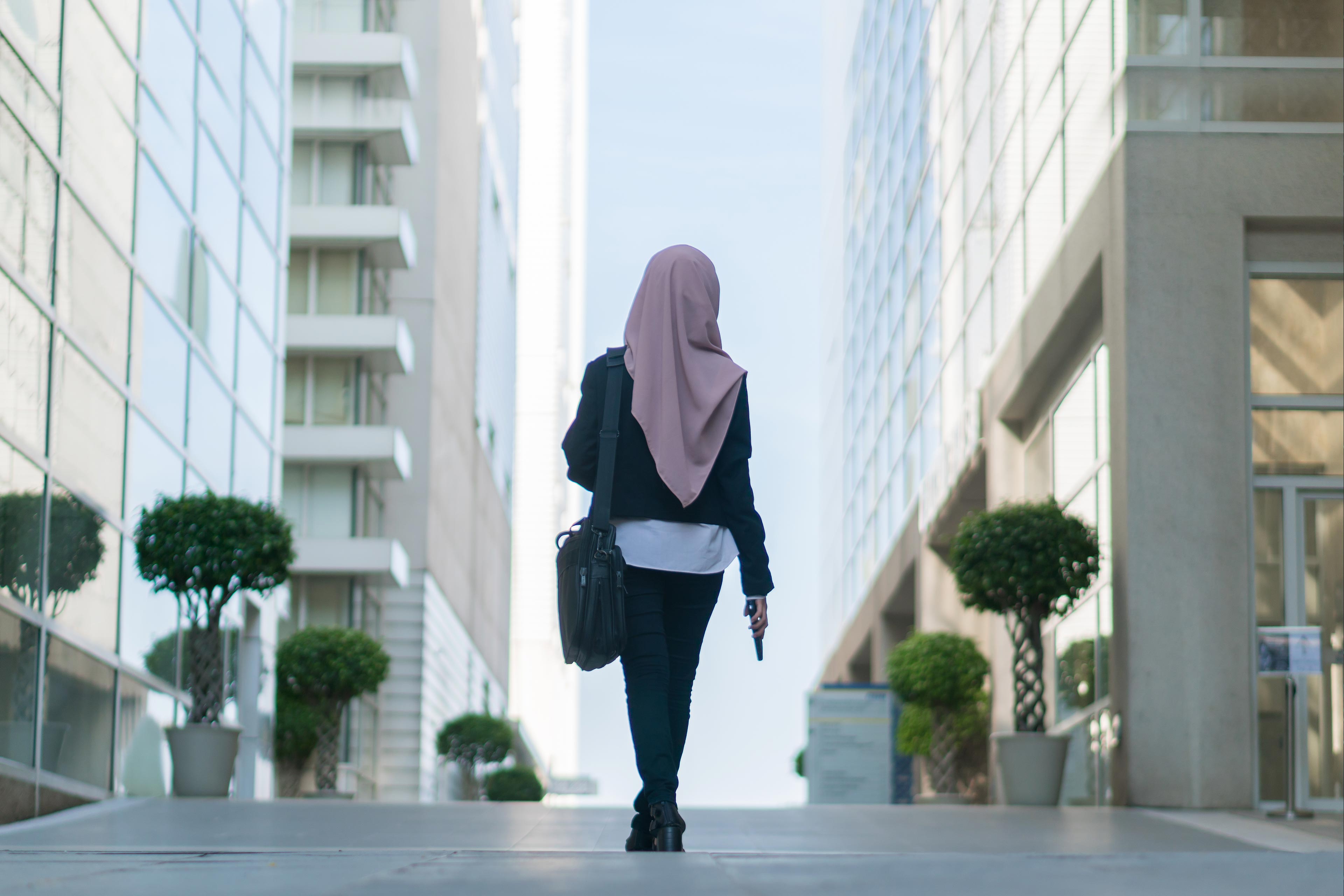 Woman walking on street