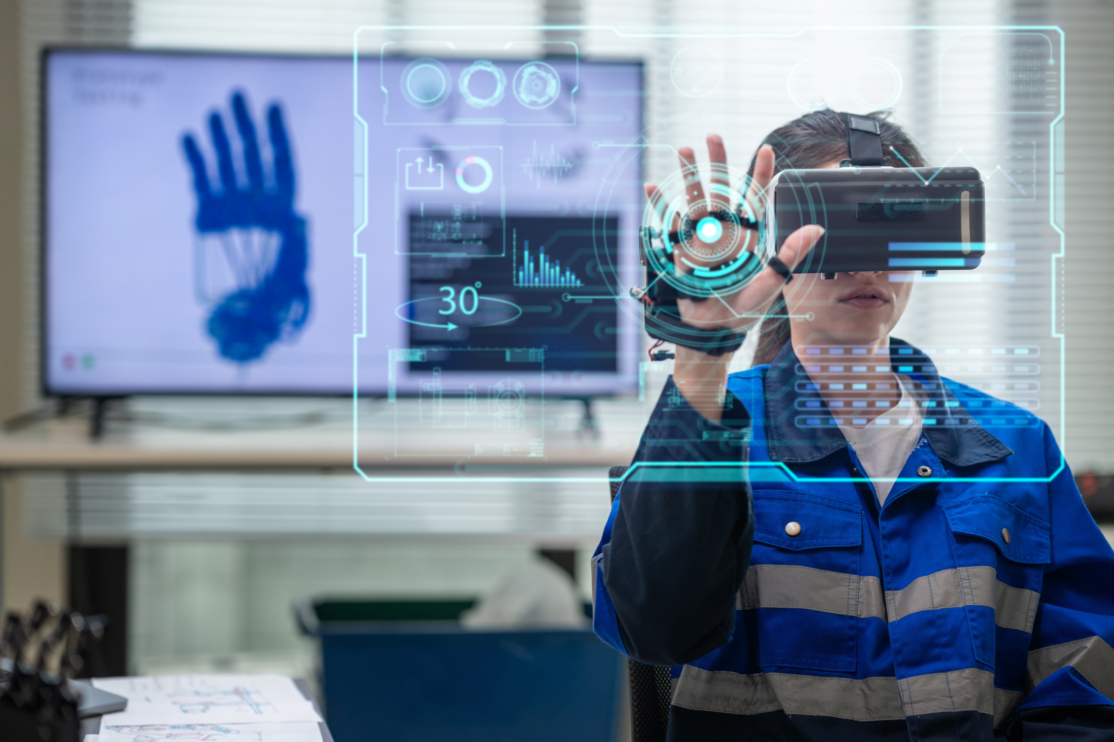 EY woman using VR headset