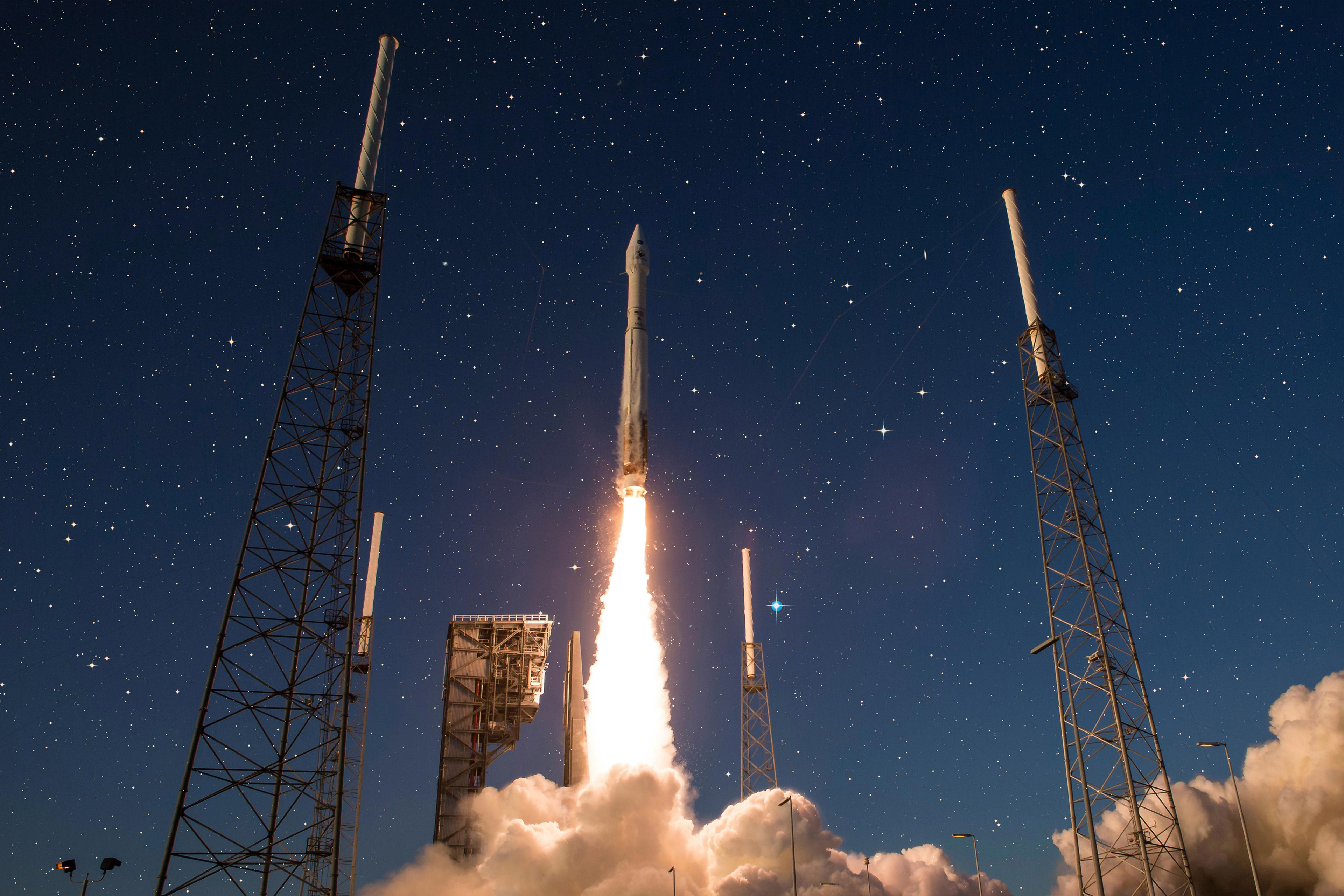 NASA rocket launch at night