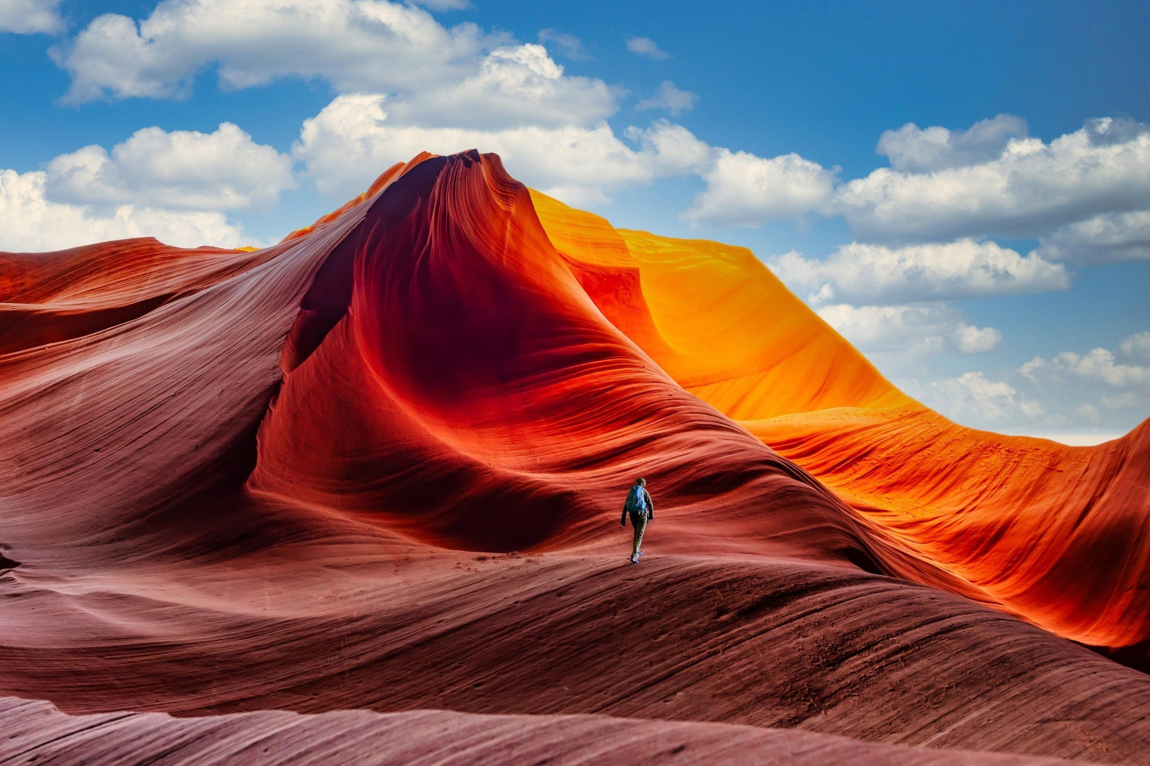 Hiker in antelope canyon arizona