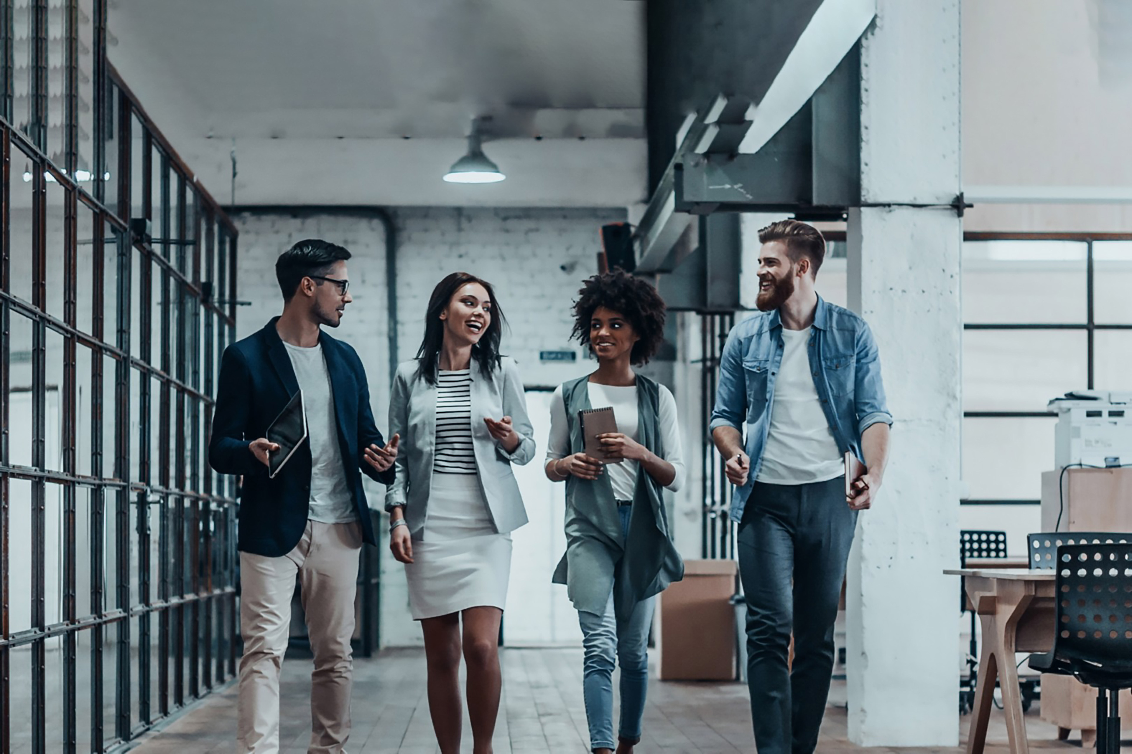 Young people discussing business