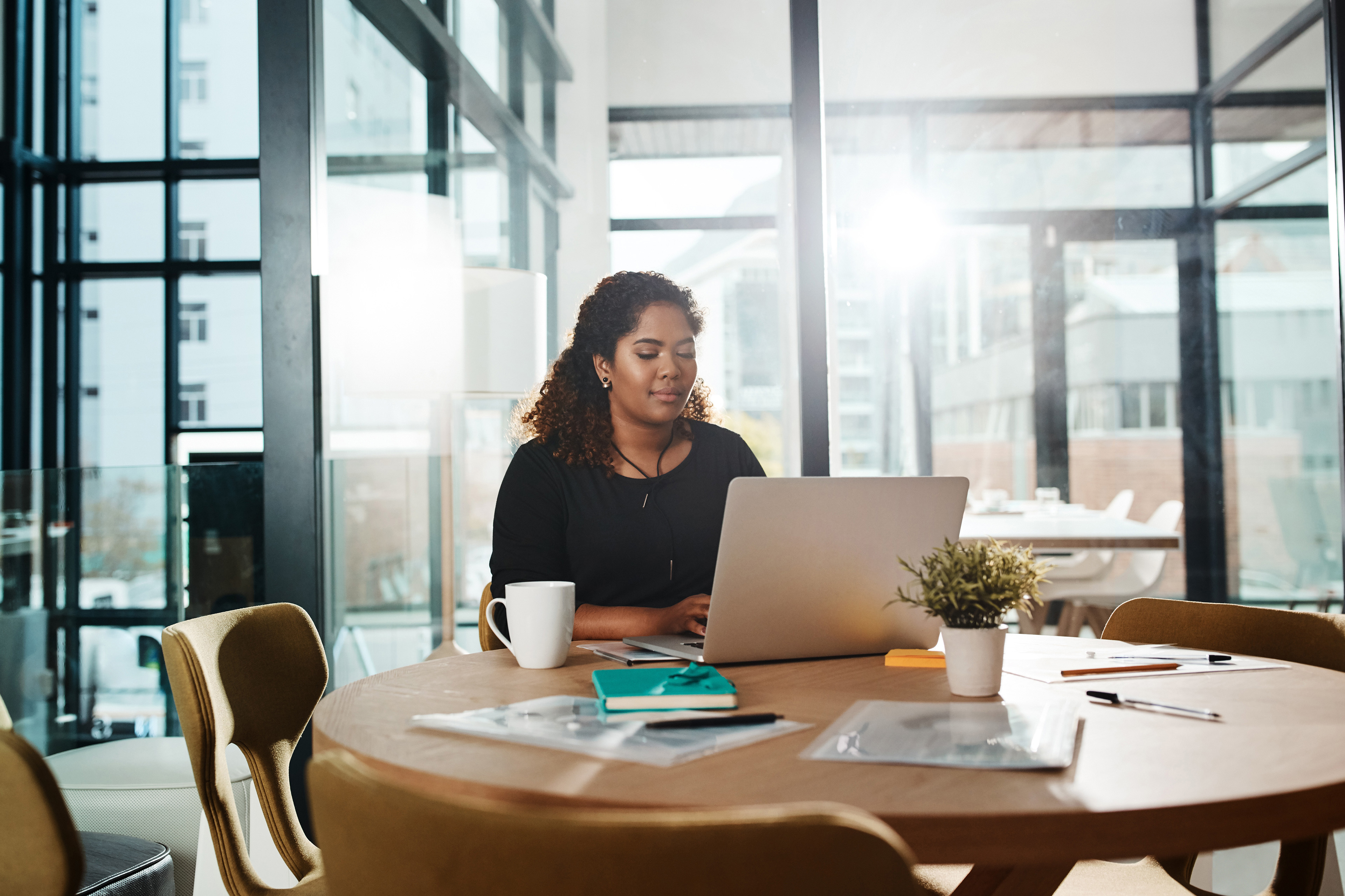 Woman reviewing employee analysis of online survey