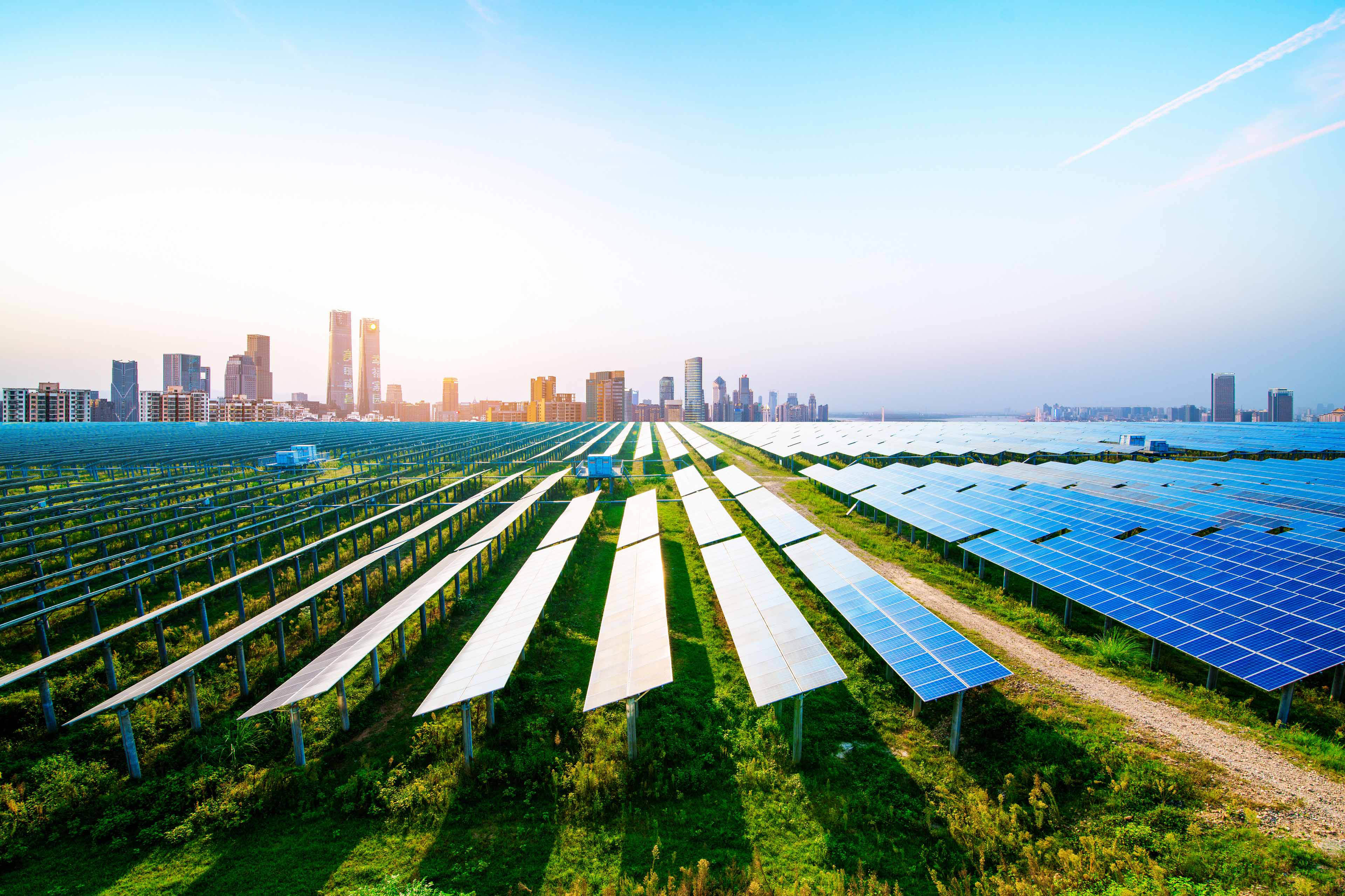 Solar farm outside of a city