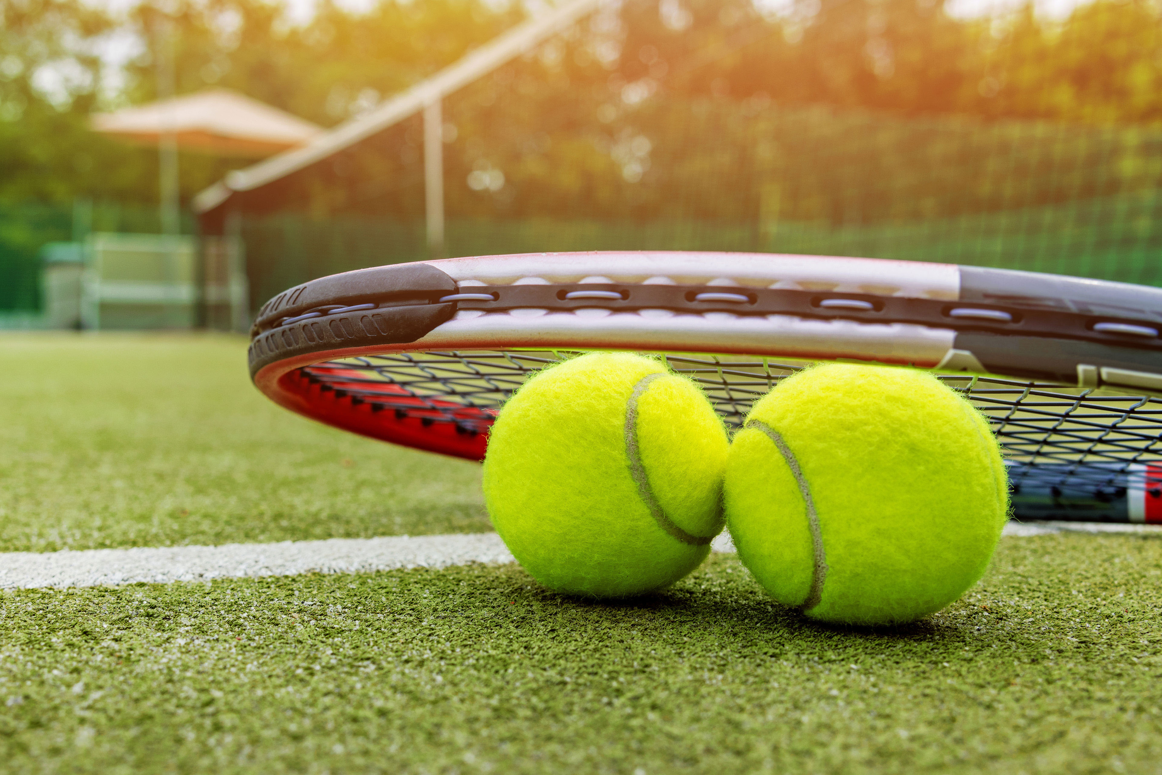 Tennis balls with racket on top