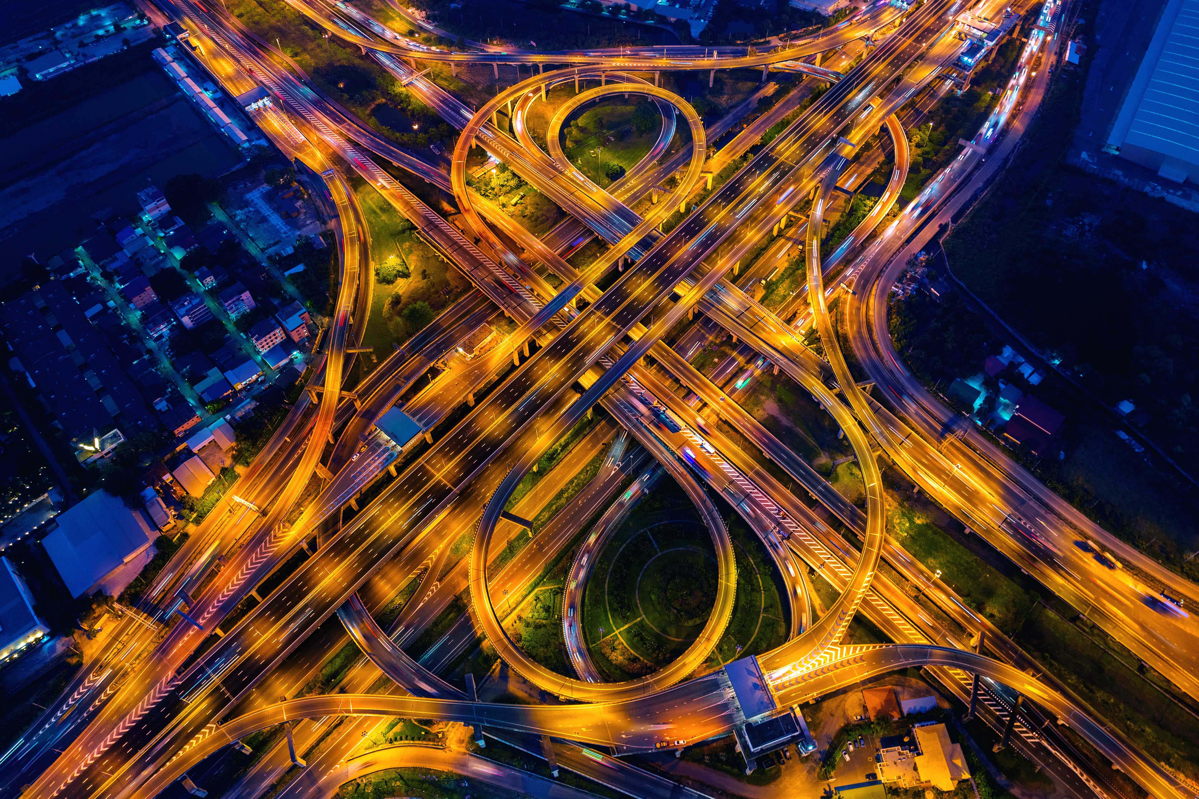 Aerial view highway intersection