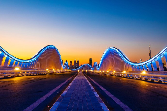 Beautiful view of Meydan Bridge in Dubai.