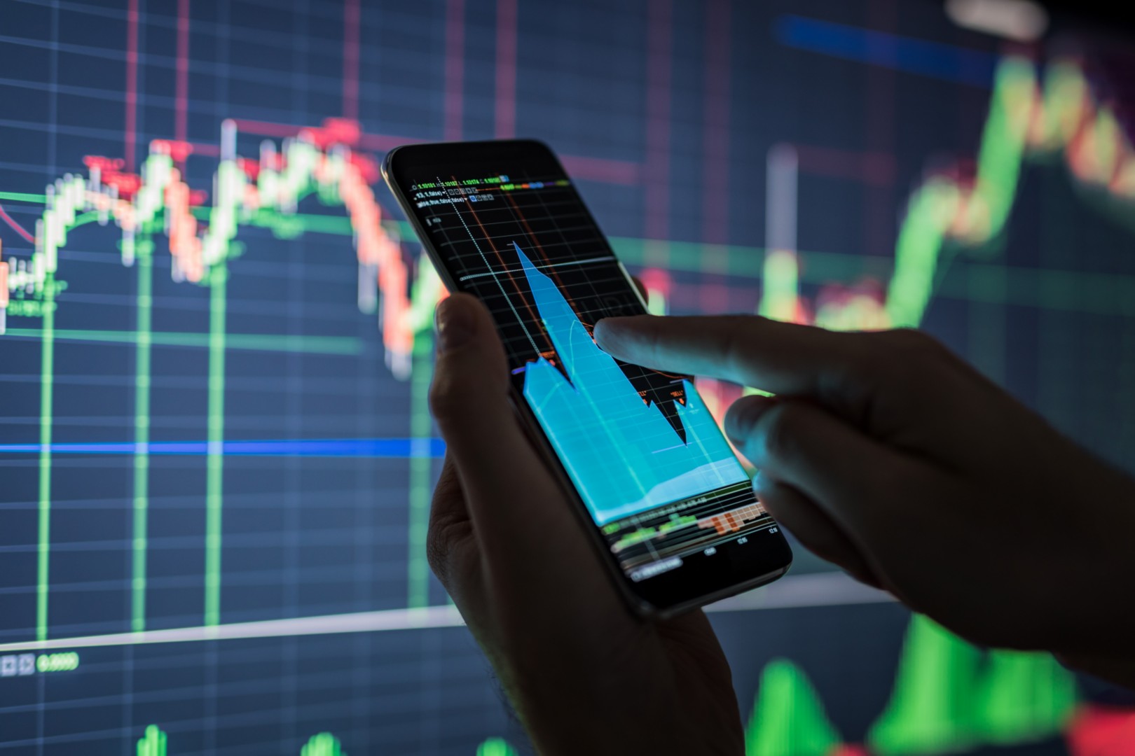 Businessman checking stock market data