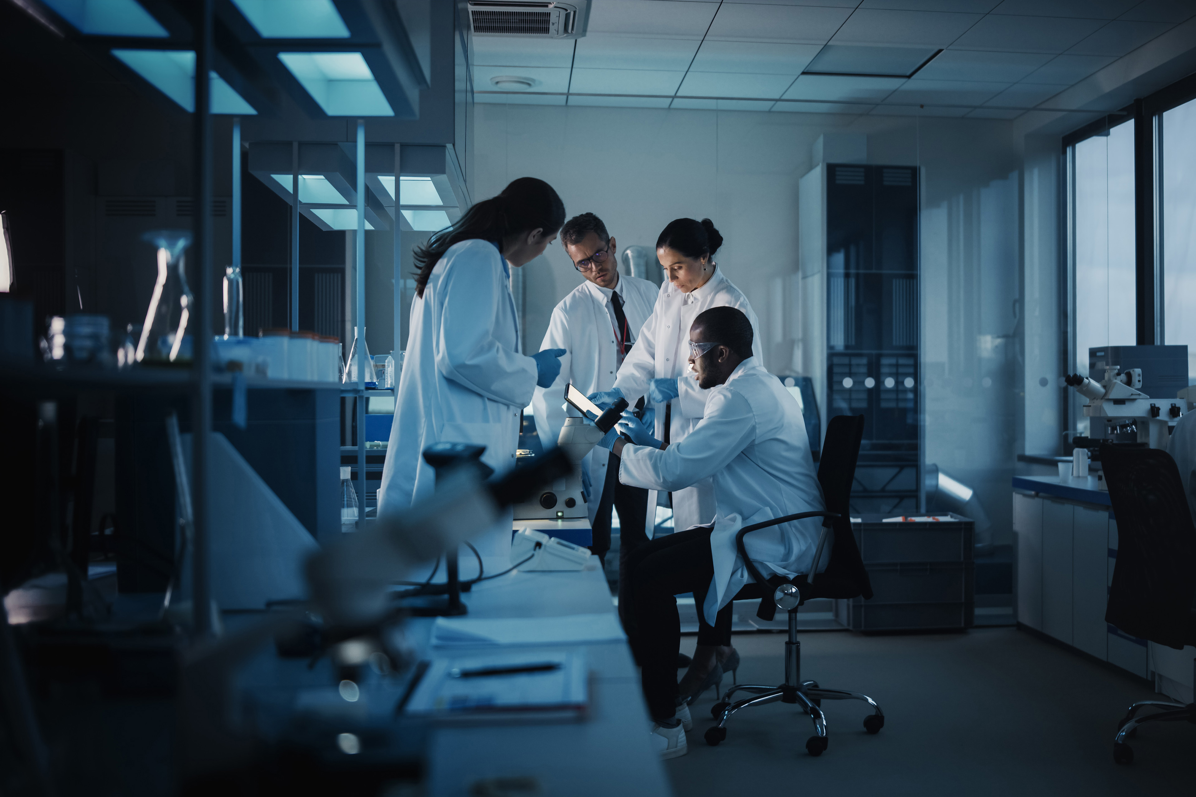 Medical science laboratory scientists analyzing samples