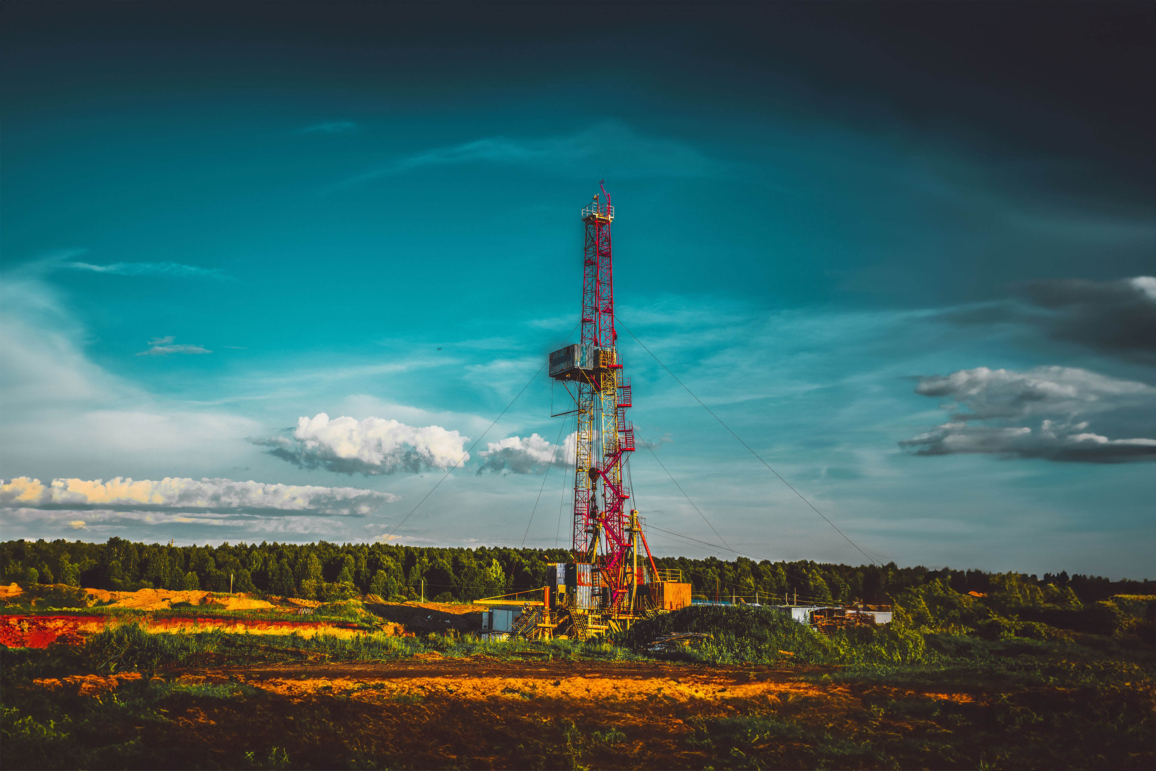 Land oil drilling rig blue sky