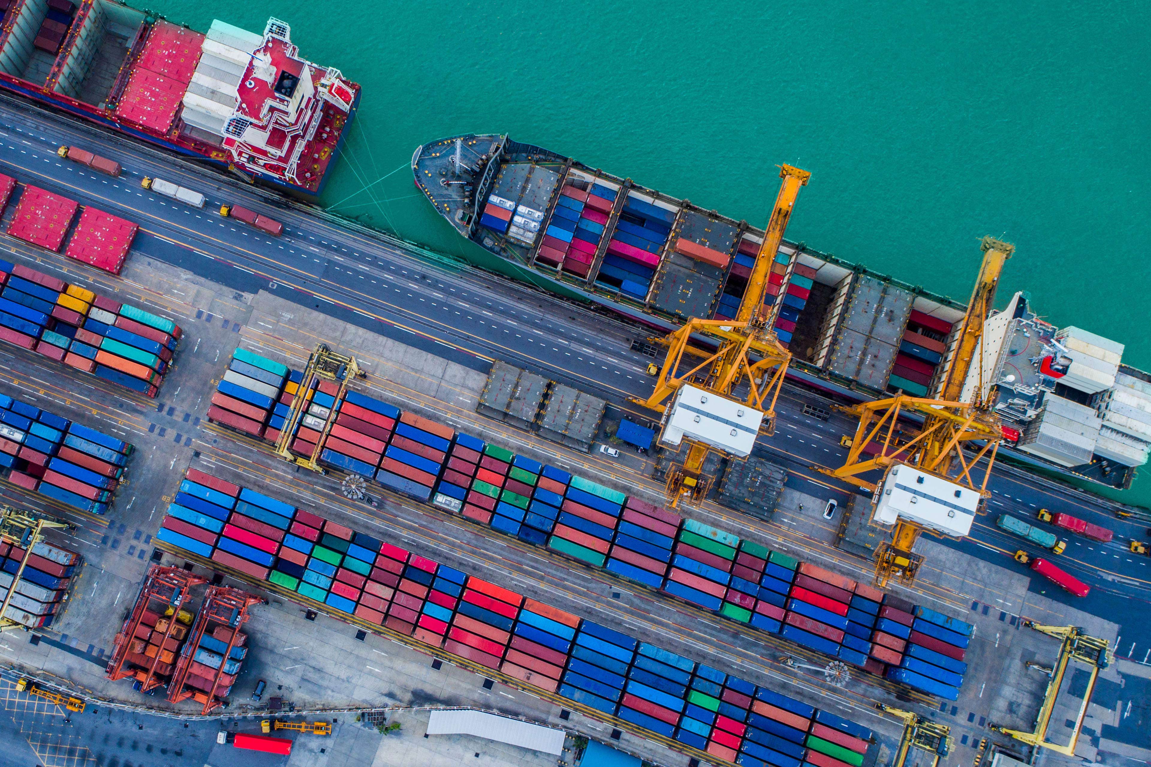 Container ship aerial view