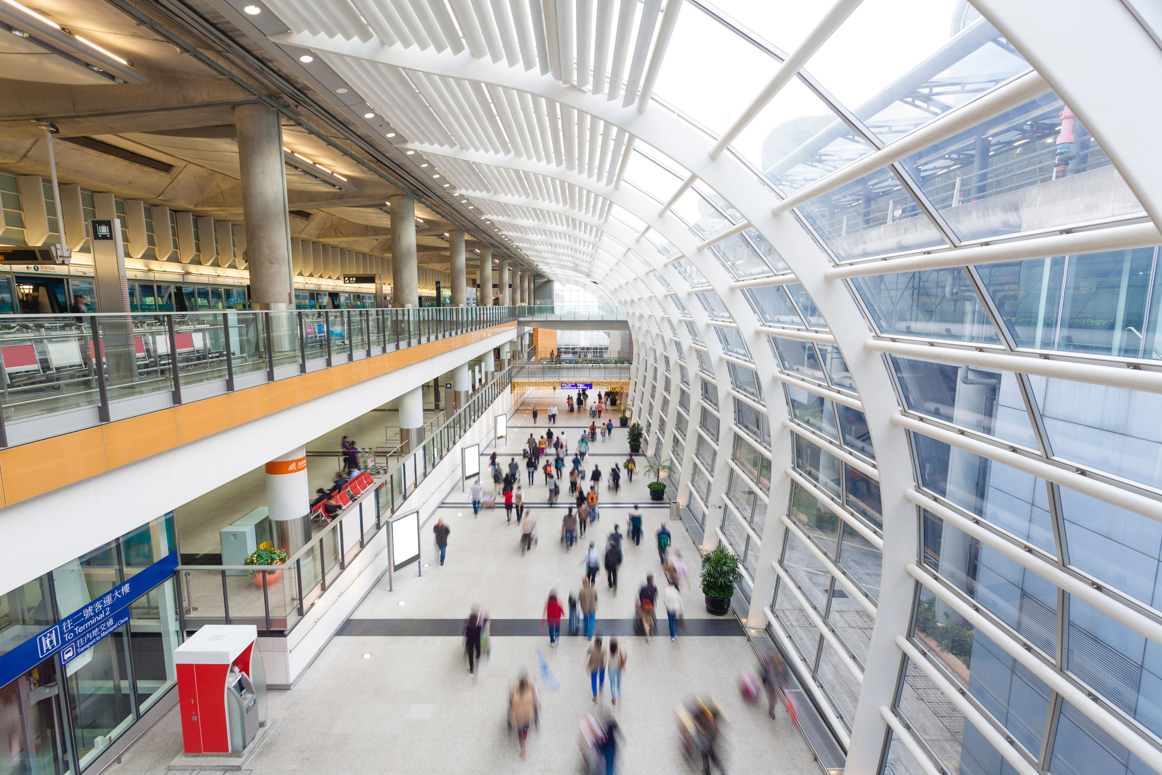 Commuters in an airport terminal