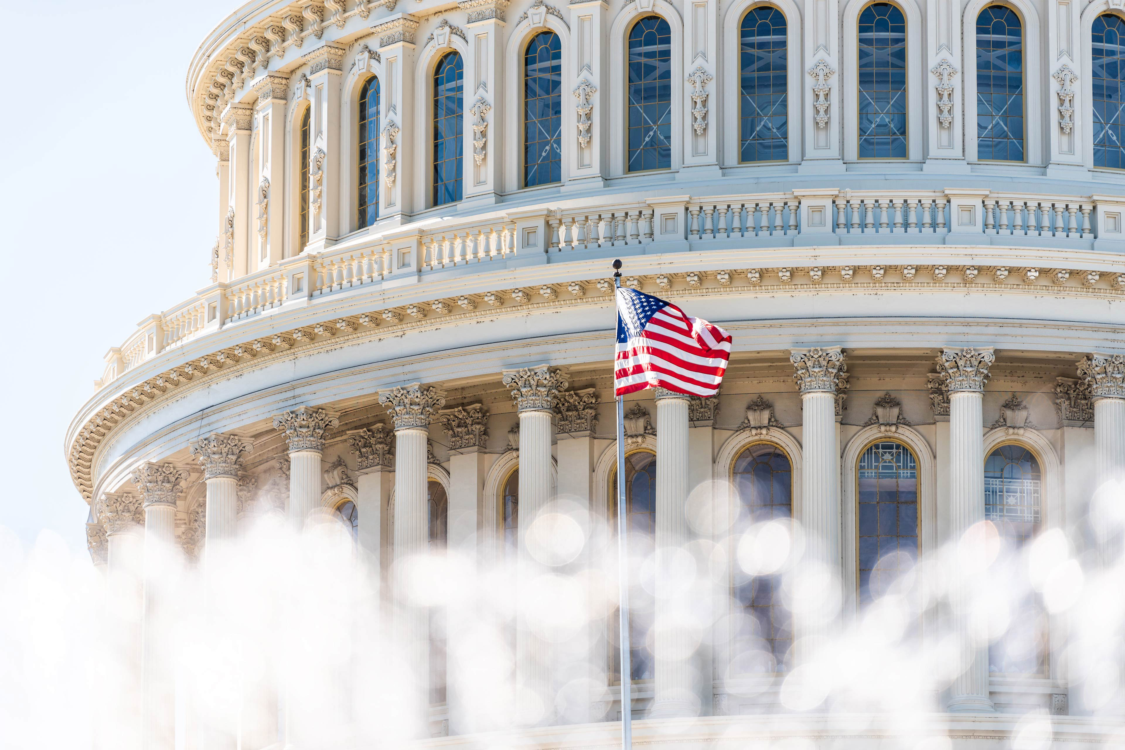 US Congress dome closeup with background