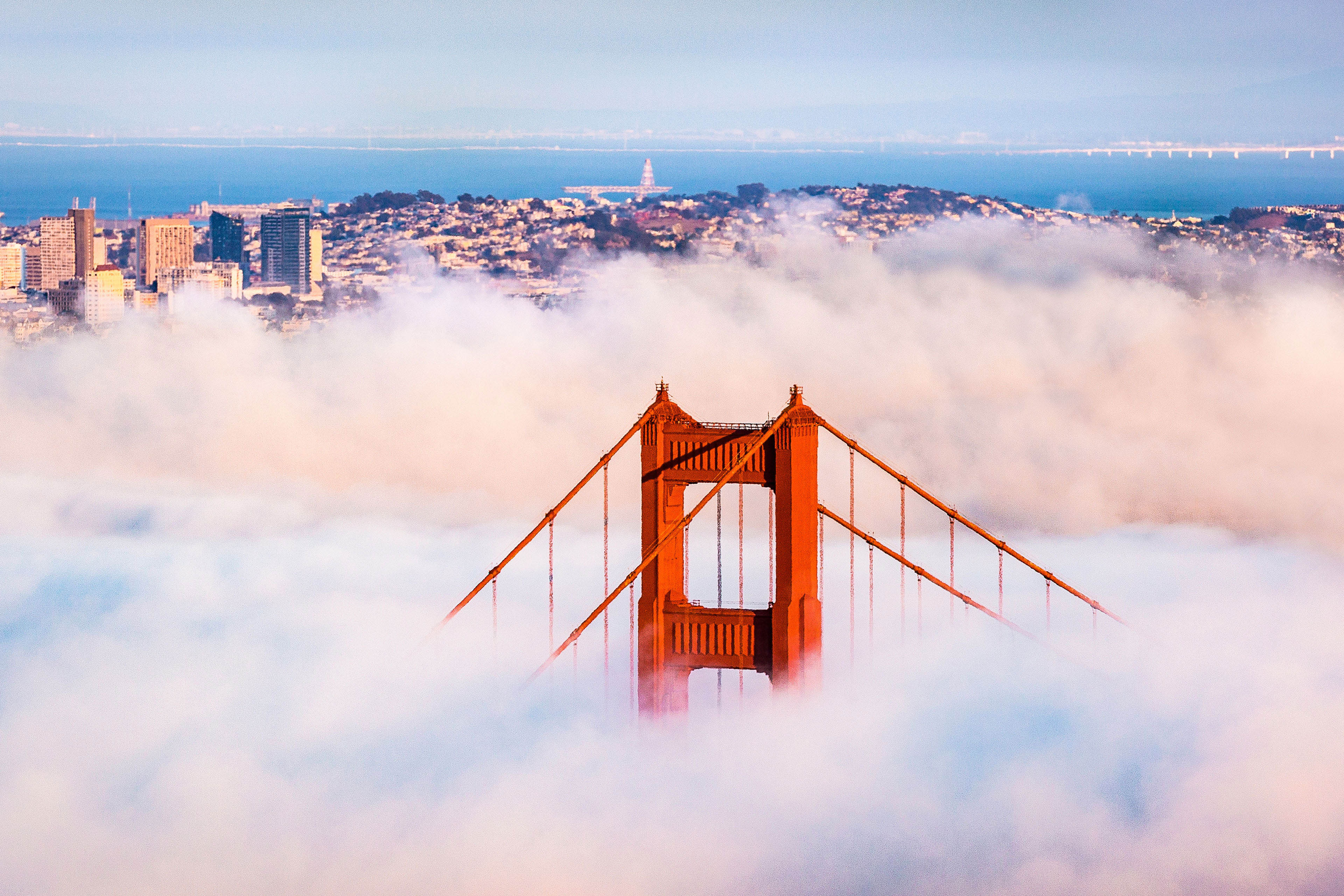 Golden gate bridge in thick fog