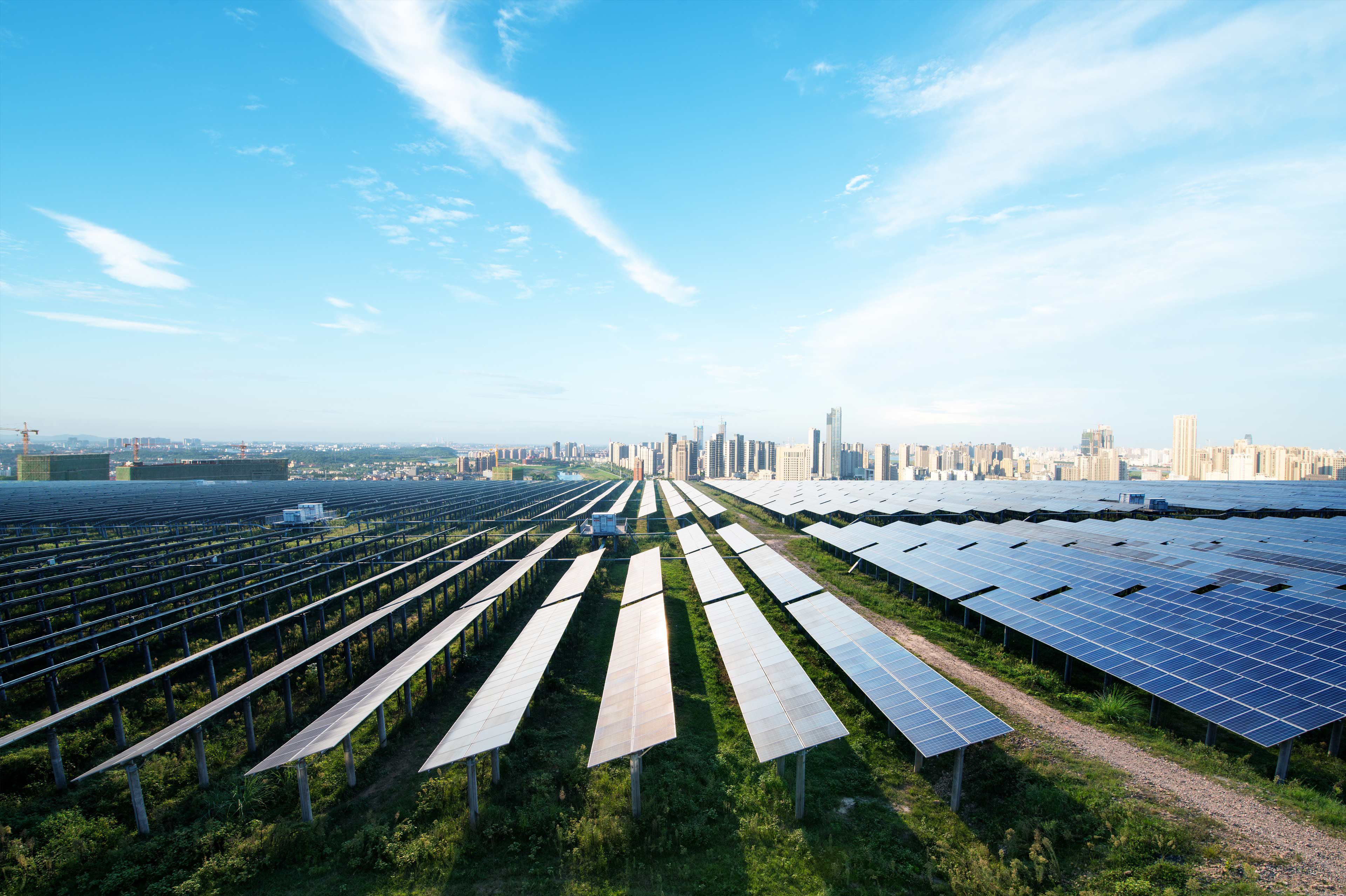 solar panel with cityscape of los angeles in cloud sky