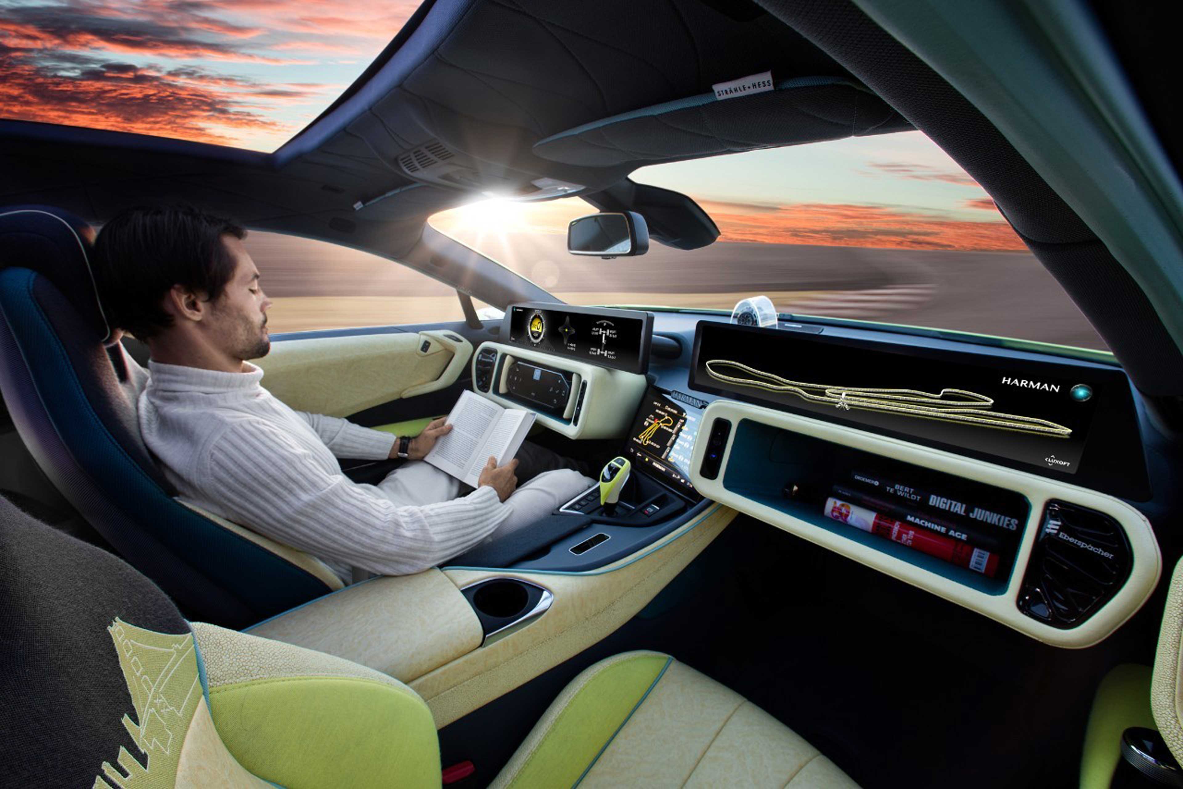 Man reading in the car