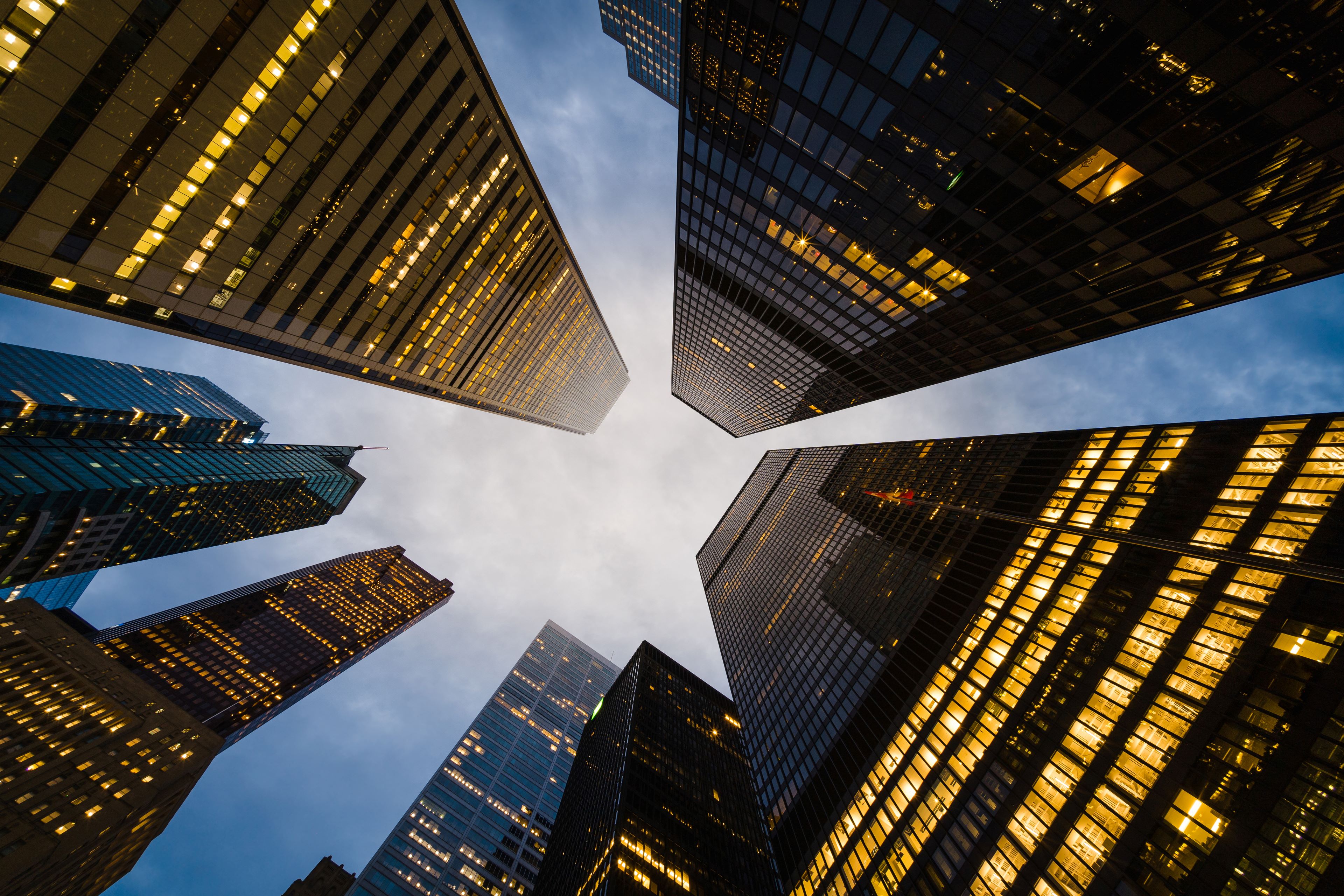  looking up at buildings in financial district toronto canada