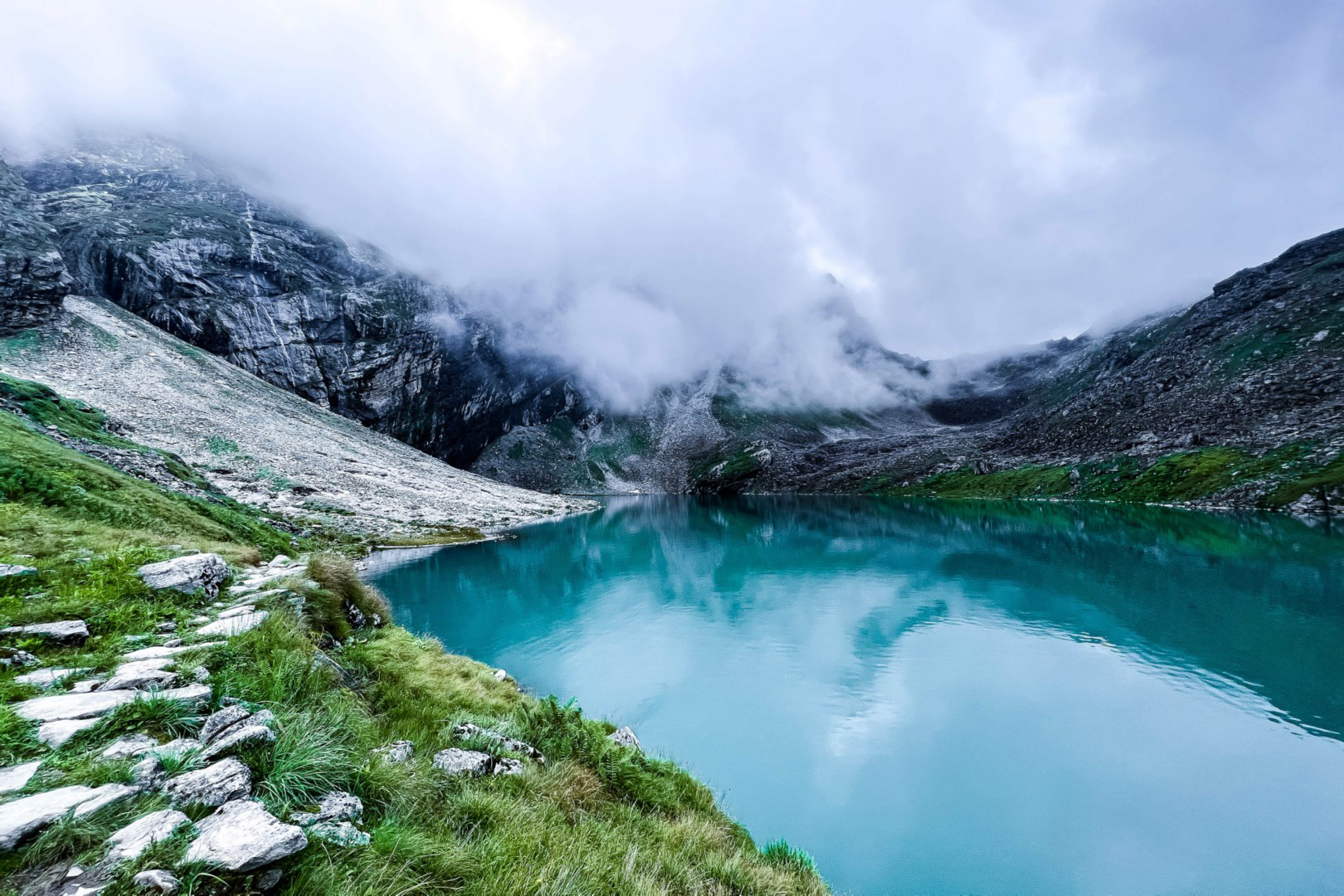 Arieal view of mountain and lake