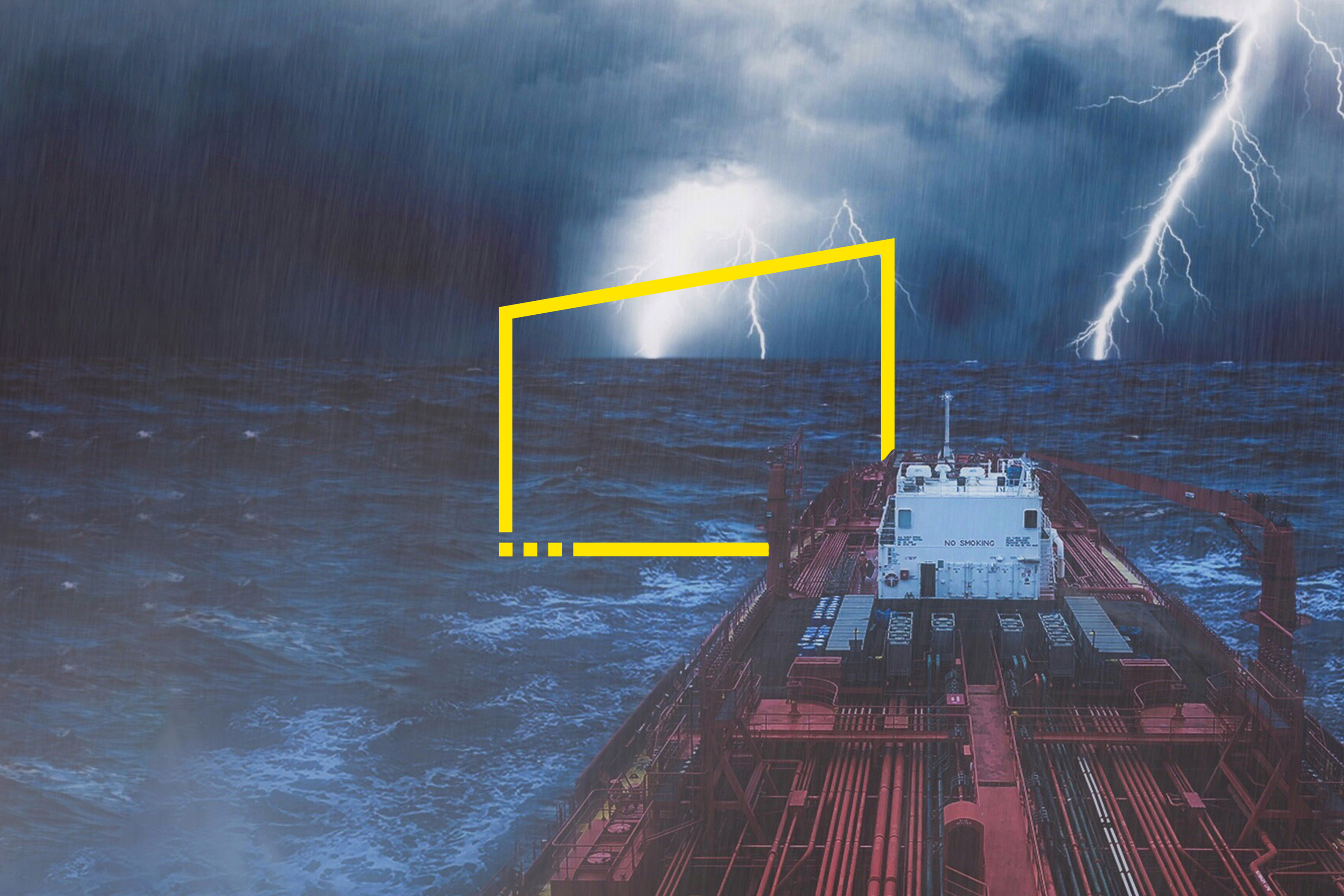 A ship on the ocean during the storm.