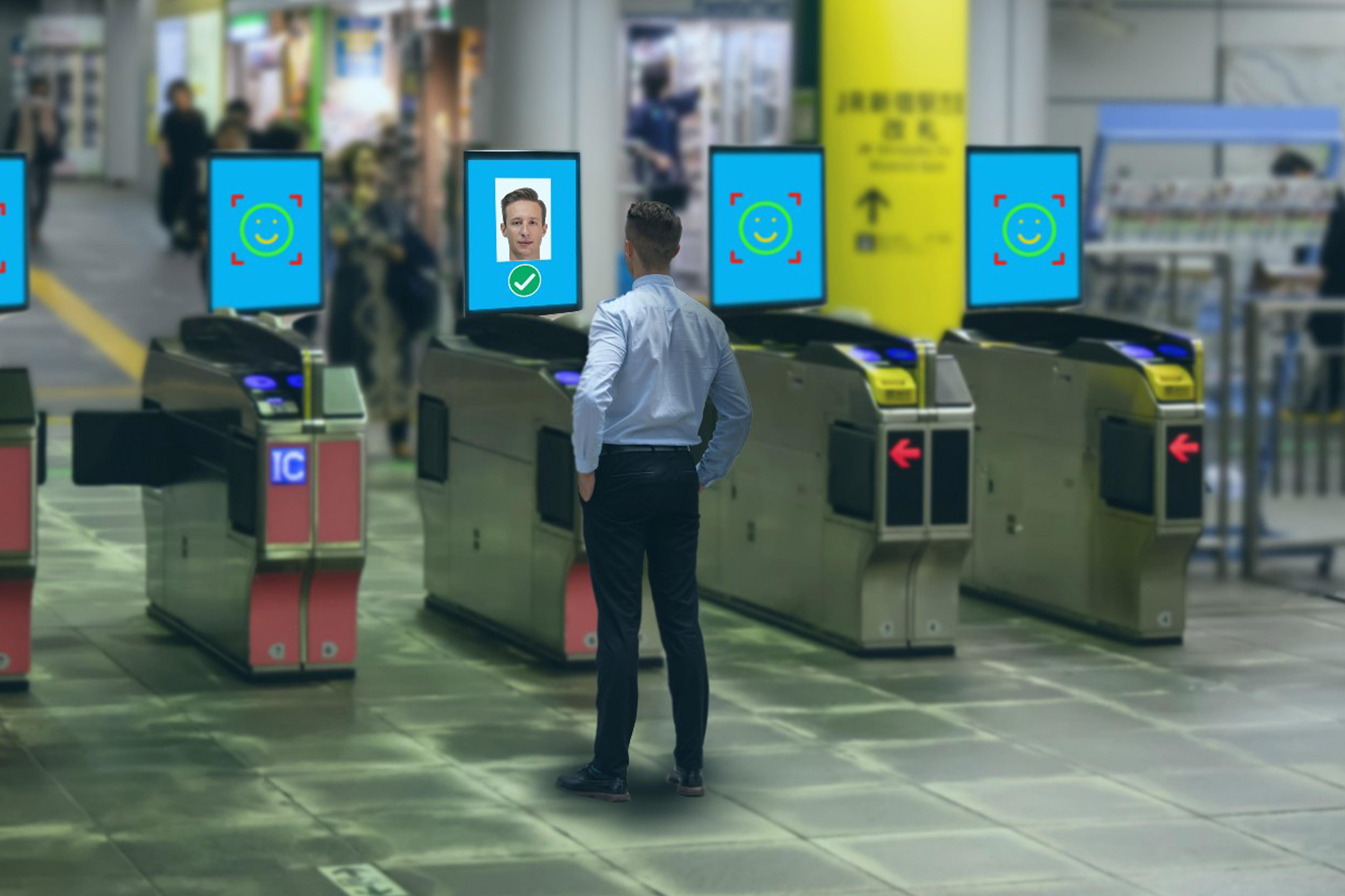 Person scanning his face on screen